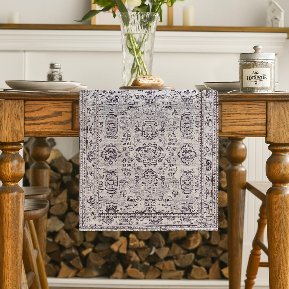 Artoid Mode Boho Bohemia Style Silver Grey Table Runner, Country Rustic Farmhouse Kitchen Dining Table Decoration for Home Party Decor 13x72 Inch