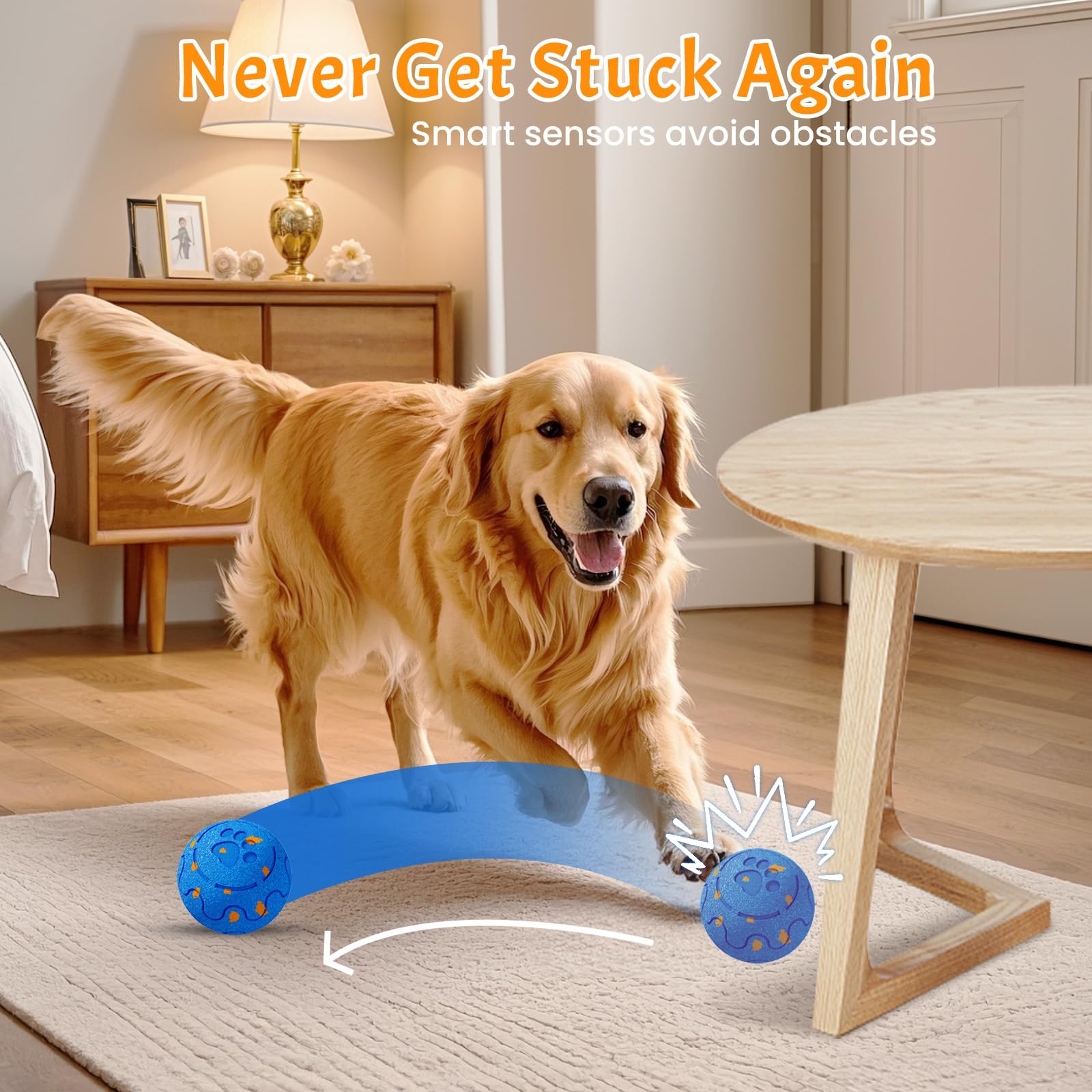 Jouet interactif pour chien de grande taille – Activation par le mouvement, 3 modes de jeu : rebondissement et roulement automatiques, résistant à la mastication, rechargeable par USB-C