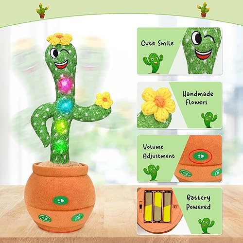 Miniatura 5 de Juguete para bebé de cactus parlante juguetes para el tiempo de abdomen de cactus que imitan el canto con música y luz regalos para bebés niños
