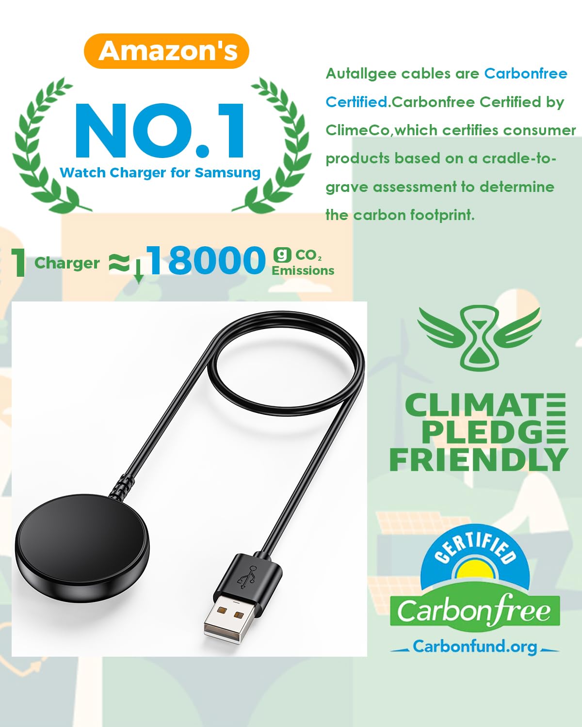 Charger for Samsung Galaxy Watch Charger Compatible with Galaxy Watch 8/8 Classic/Ultra/7/6/6 Classic/5/5 Pro/4/4 Classic/3/Active 2/Active/FE USB A Magnetic Charging 100cm — view 4