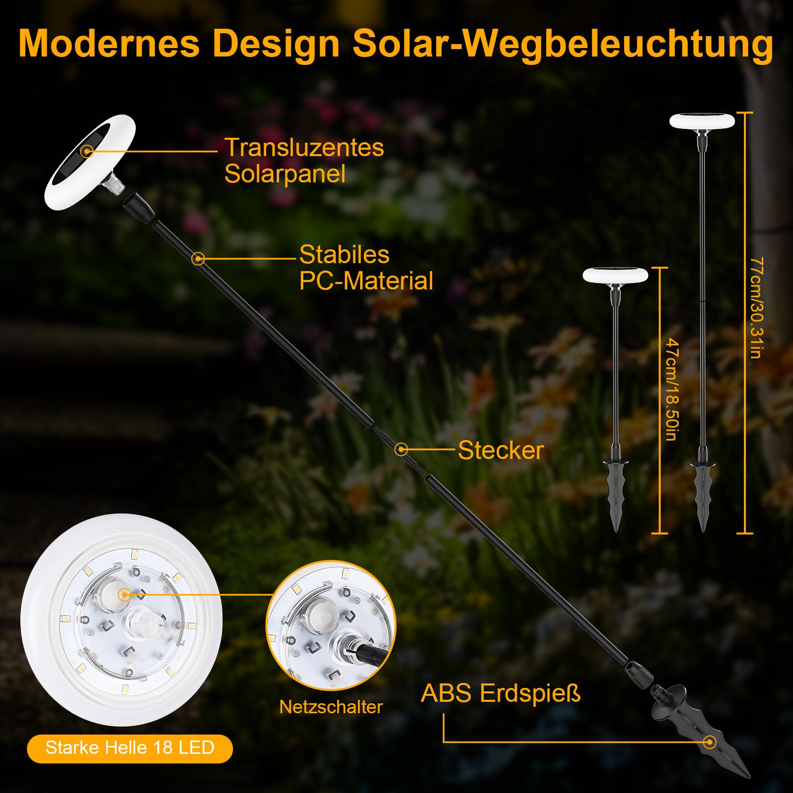 4 Stück Solarlampen für Außen Garten Solar Gartenleuchten Warmweiß Solarleuchten für Außen Super Hell Solar Solarlampen mit 36 Lumen IP65 Wasserdicht für Gartendeko Terrasse Rasen Outdoor