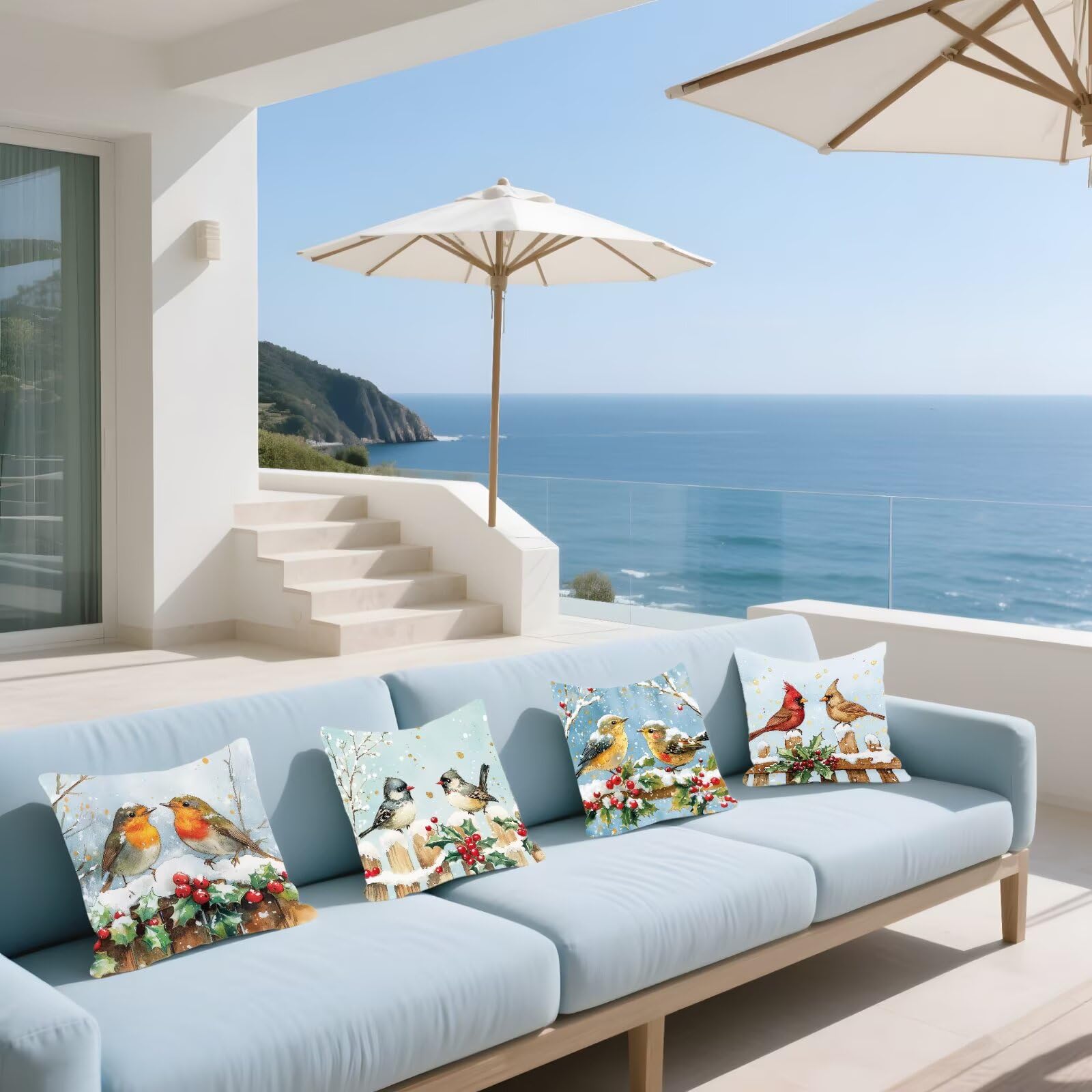 Cojines Sofa Fundas Cojines 70x70cm SúPer Suave Cojin Navidad Pájaro Juego de 4, Fundas Almohada Impermeable Exterior, Interior Y Exterior Cojin Decorativos, Para JardíN SalóN Regalos NavideñOs P-423
