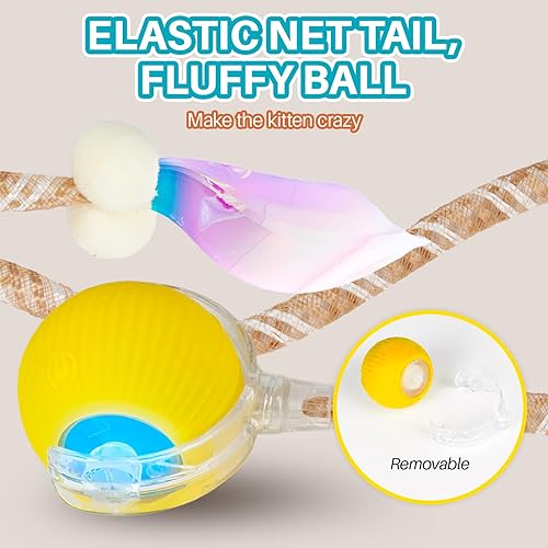 Miniatura 4 de Juguete interactivo para gatos, juguetes para gatos de interior, bola de gato ágil en movimiento con cola de malla elástica, juguetes automáticos