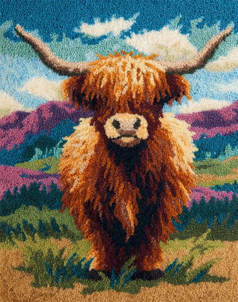 FWRTYCB Latch Hook Rug Kit Scottish Highland Cow
