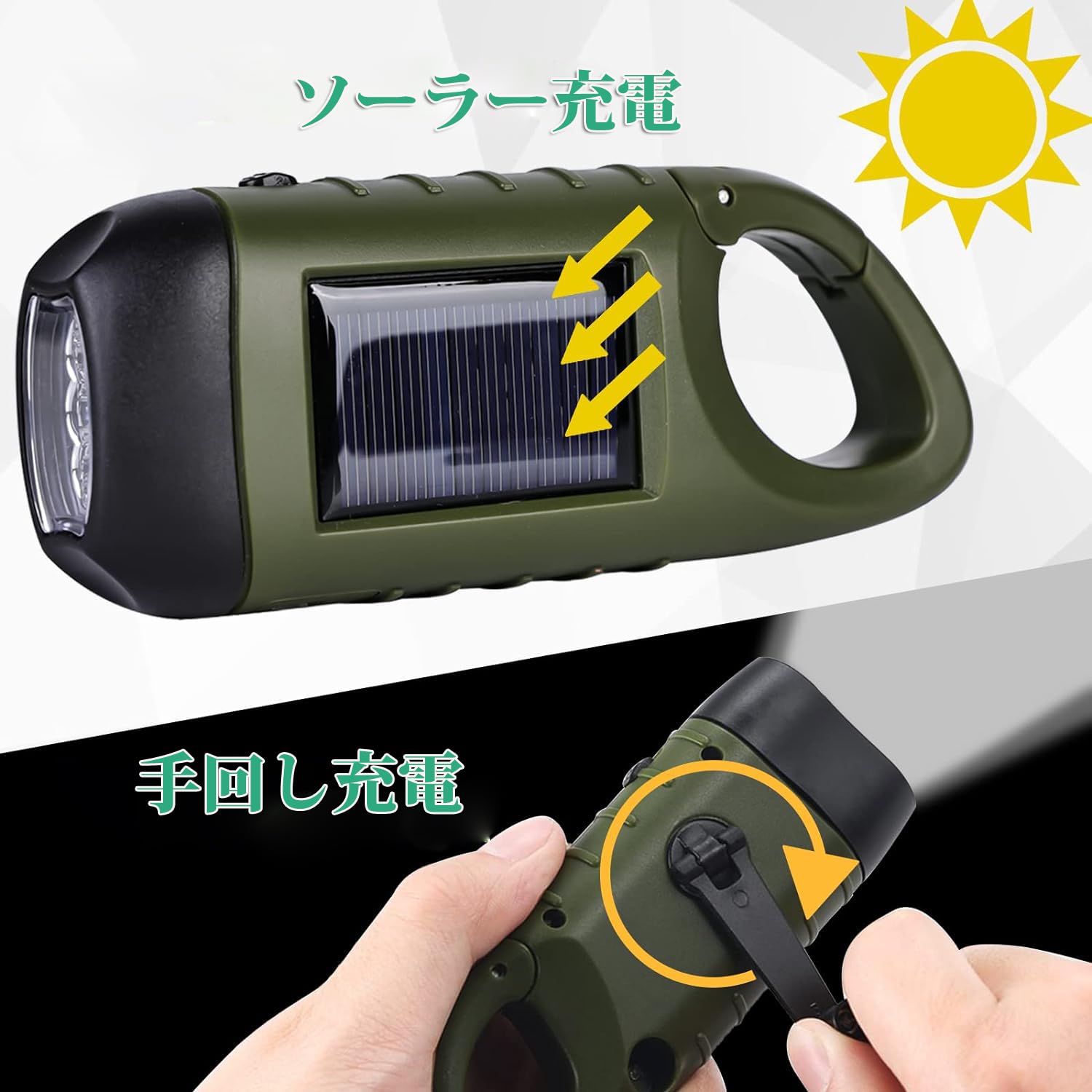 Amazon.co.jp: 手回し充電ライト LED懐中電灯 手回し充電＆ソーラー