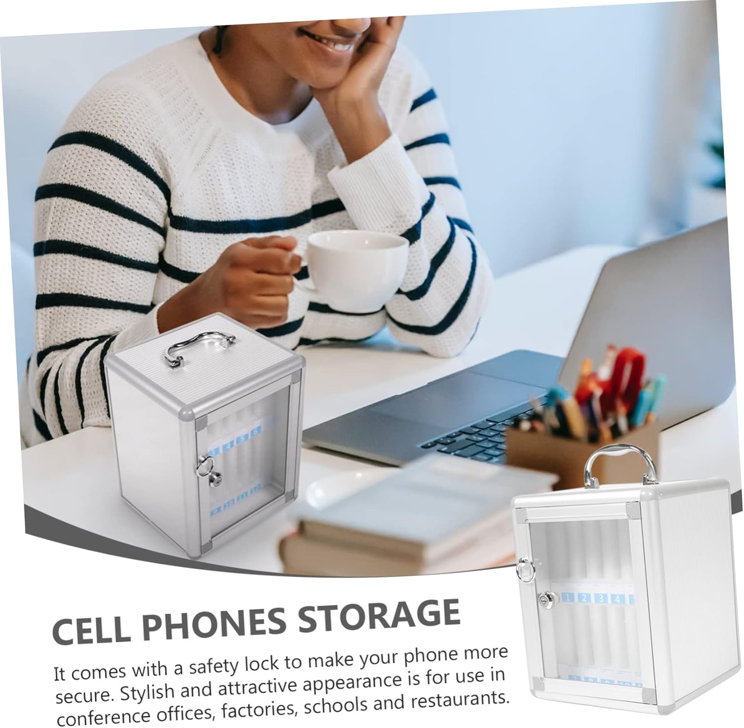 Aluminum Alloy Cell Phone Storage Locker with Safety Lock Mobile Phone Holder for School Office and Events Organizer for Secure Item Management