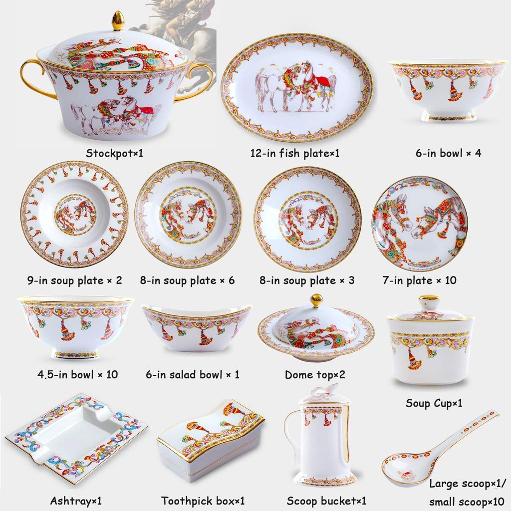H3TF5J 78-częściowy zestaw zastawy stołowej, ręcznie robione złote kości Chiny, wysoką temperaturę Zdrową porcelanę, prezent ślubny w parametrach, zastawa stołowa z bankietu rodzinnego