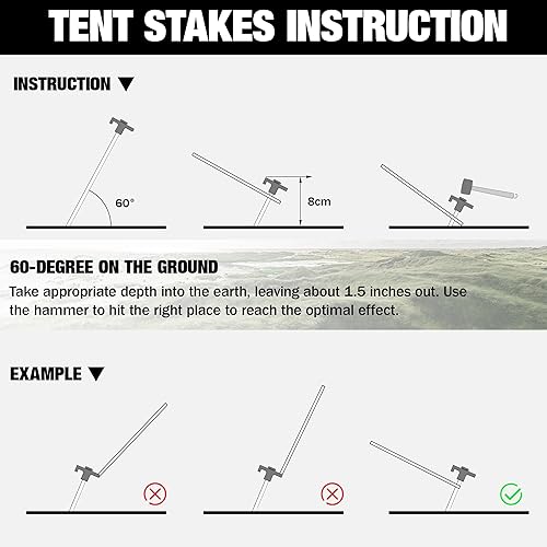 Miniatura 5 de WORKPRO Juego de estacas y martillo para tienda de campaña, martillo de goma de 16 onzas, mango de madera, 10 estacas de metal resistente y bolsa de