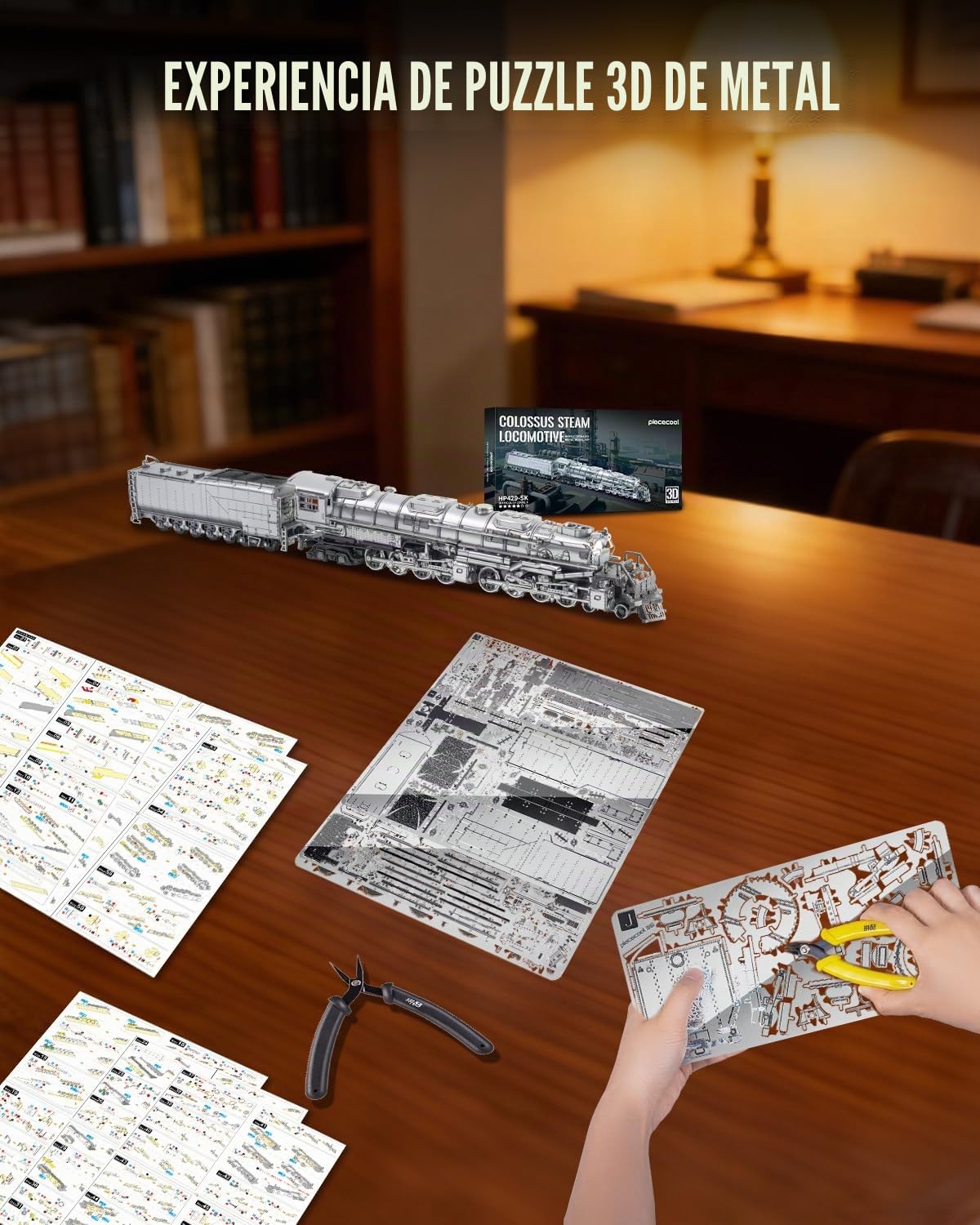 Piececool - Rompecabezas 3D para adultos de la locomotora de vapor Colossus, juegos de construcción de modelos para adultos para armar, rompecabezas 3D de metal, grandes regalos para cumpleaños y año