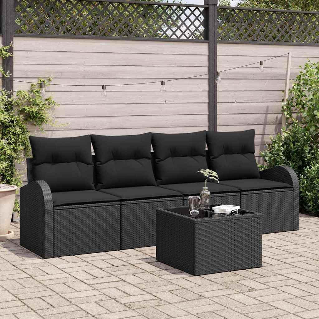 Set di 5 divani da giardino in polyrattan nero con tavolo