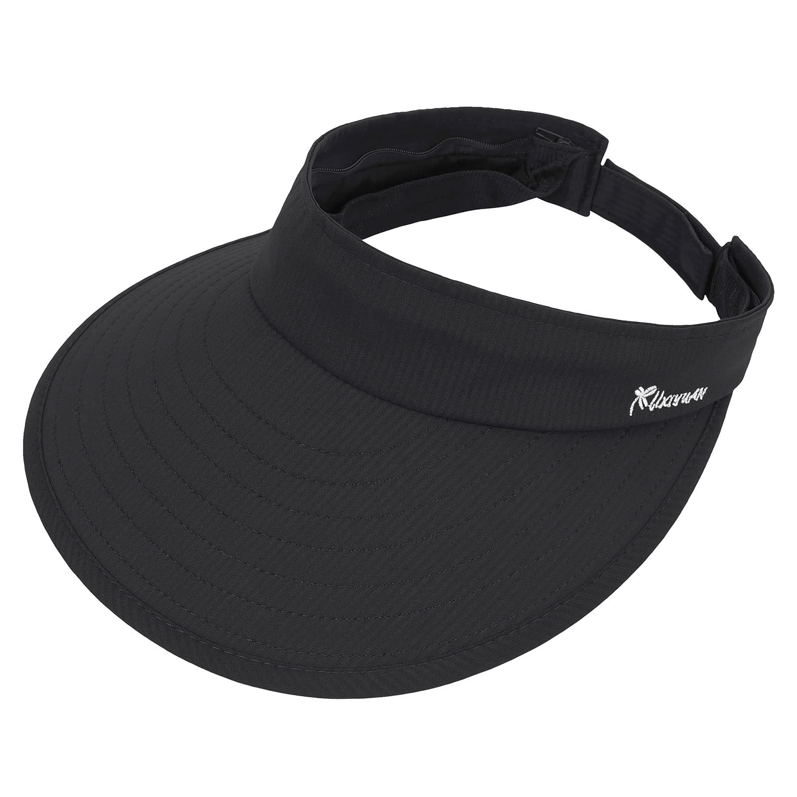 Sombreros de sol para mujer, protección UV, ala ancha 2 en 1, visera con cremallera, para verano, playa, sombrero de golf plegable, Negro -, Talla única 7