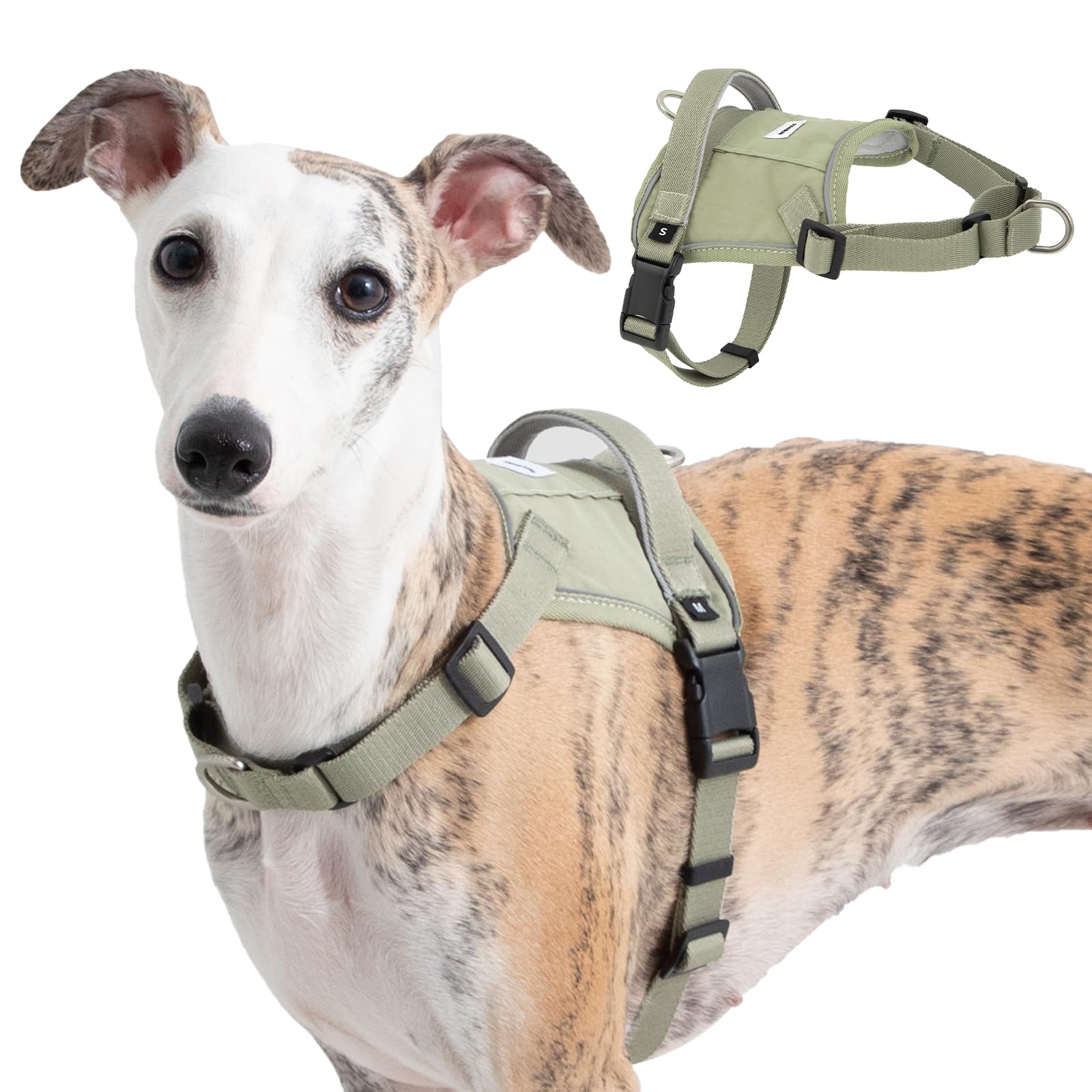 No Pull Dog Harness Small Sized Dog - Escape Proof Reflective Harness with Handle and Pocket for Airtag Tracker, Adjustable Dog Harness with Front Clips for Walking Hiking Training(Green, S)