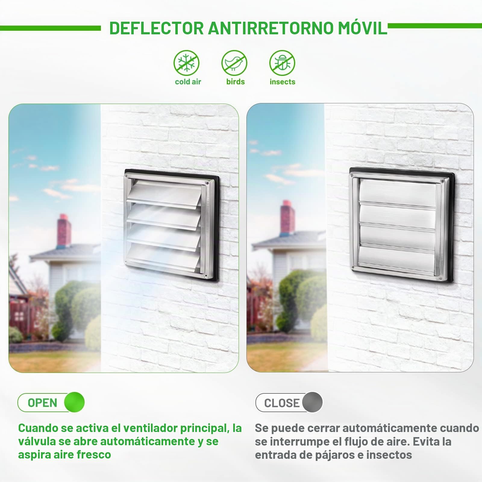 LALAGO Rejilla de ventilación 100mm, Amortiguador de Reflujo Rejilla de protección contra la intemperie de Acero inoxidable con lamas móviles, Rejilla de Lamas Rejilla de ventilación Ø100mm