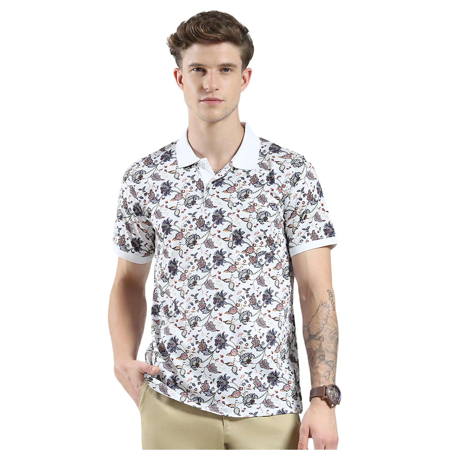 monte carlo Men's Regular Fit Printed Polo T-Shirt | Half Sleeve | Collared Neck | Casual Wear T Shirt for Men's Off White S (Pack of 1)-picture-12