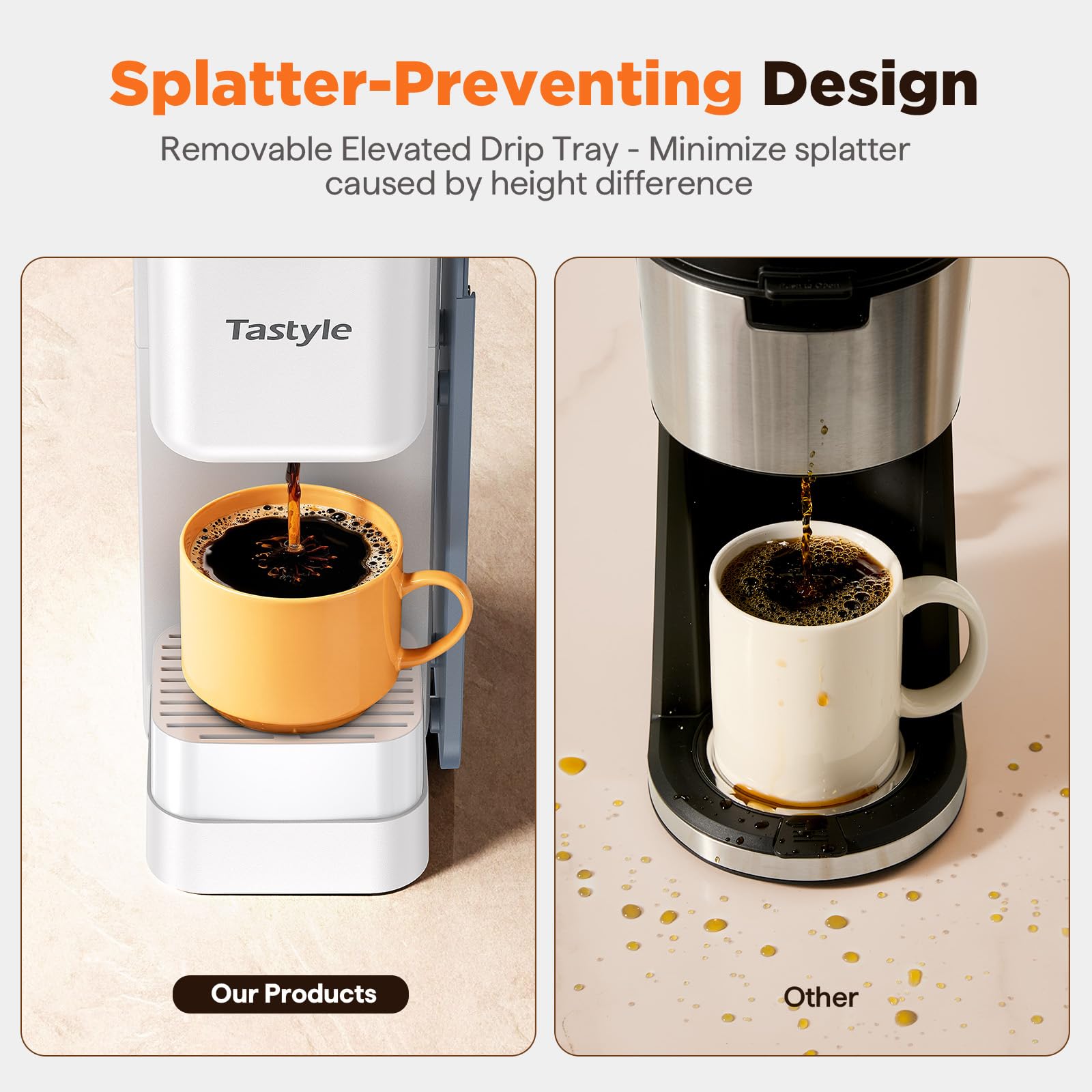 Tastyle - Cafetera caliente y helada con organizador de cápsulas K (no incluido), almacena 10 cápsulas, 4 a 5 tazas de cafetera y cafetera de una sola porción, compatible con K Cup y molido