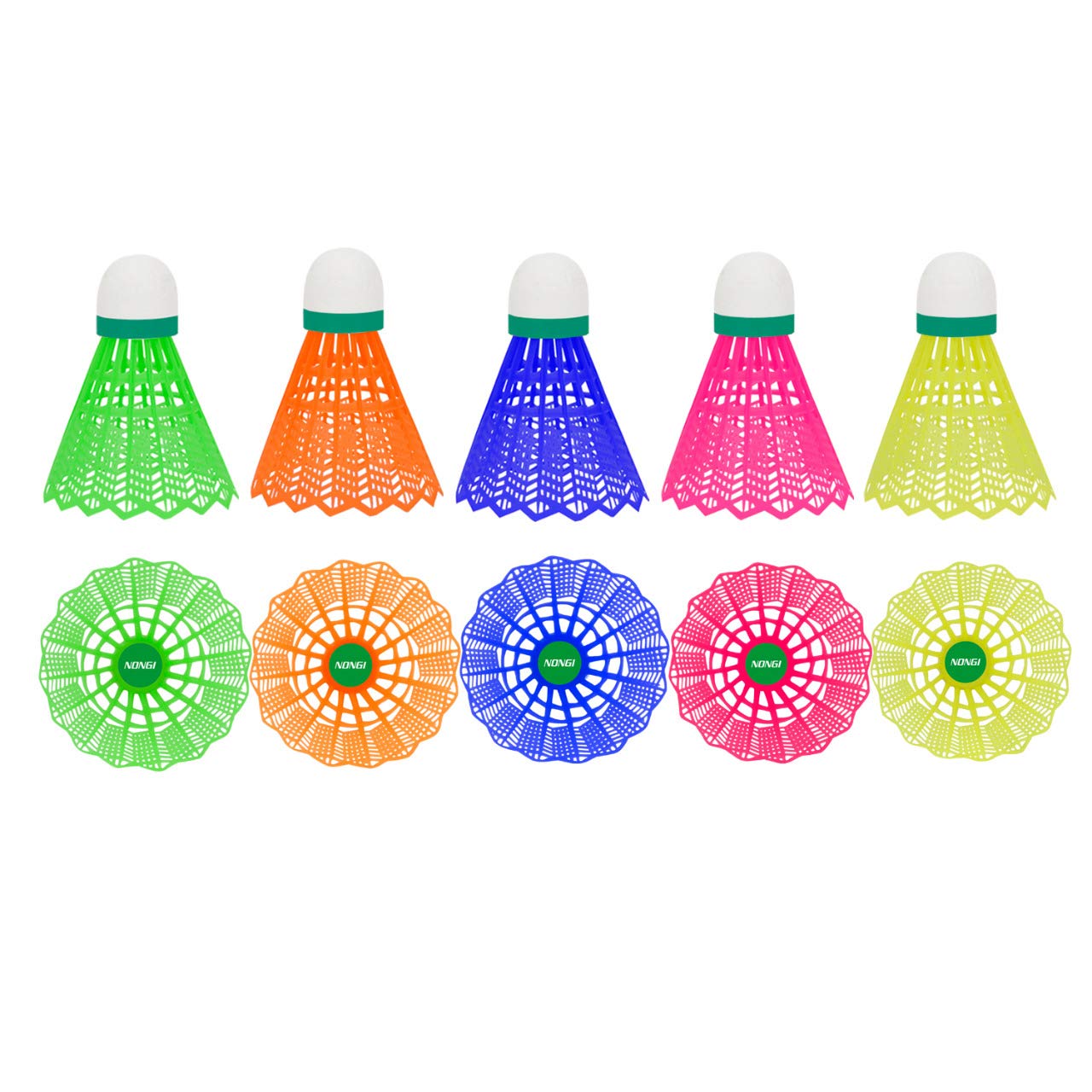 NONGI 500 Badminton Shuttlecocks Plastic and Feather Shuttle Combo Pack of 10 shuttles (5 White Feather shuttles + 5 Multicolor Plastic Shuttles) for Outdoor and Indoor Badminton Sports 3