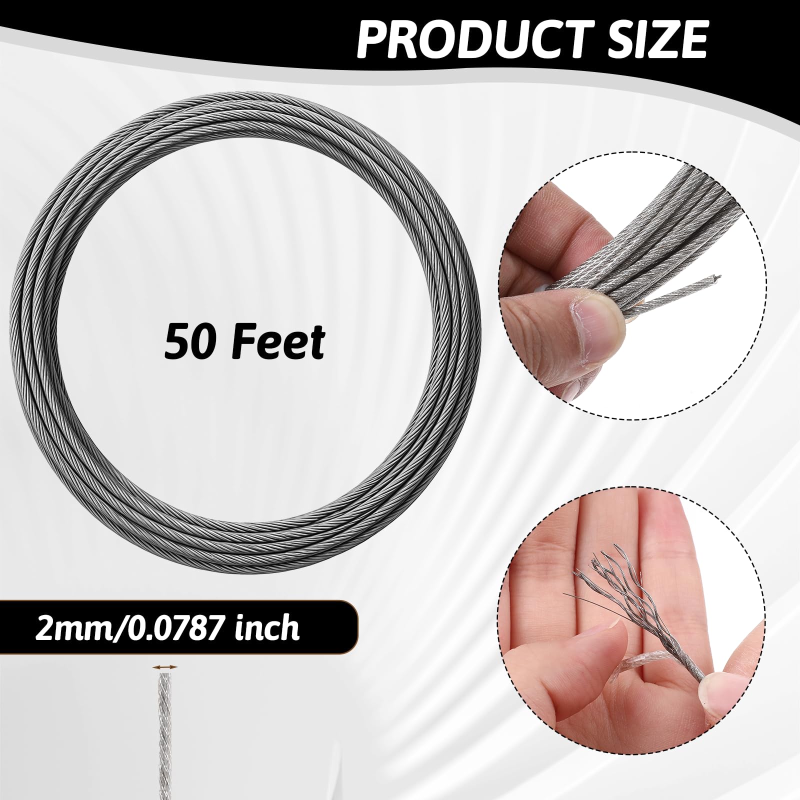 Picture Hanging Wire, 50-Feet Picture Wire Vinyl Coated Braided Heavy Duty Stainless Steel Rope for Frame, Artwork, Mirror, Flowerpots, Lamps