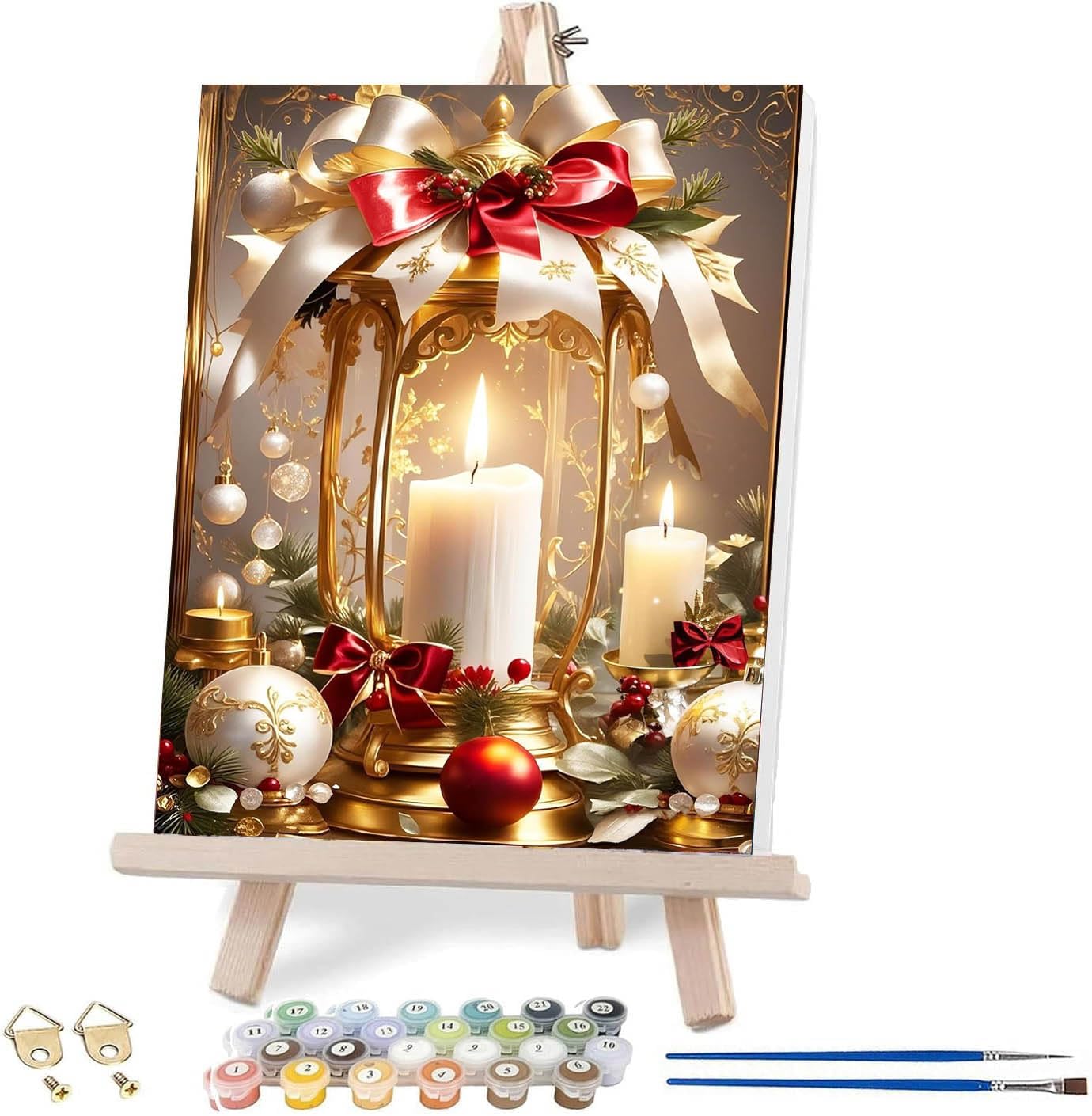 Jakener Paint By Number-25Christmas-3 Christmas Paint By Numbers Kit For Adults Beginner With Frame,Candle Easy Adult Paint By Number Kits On Canvas Diy Painting For Beginners Art By Numbers For Home Wall Decor 10X12 Inch
