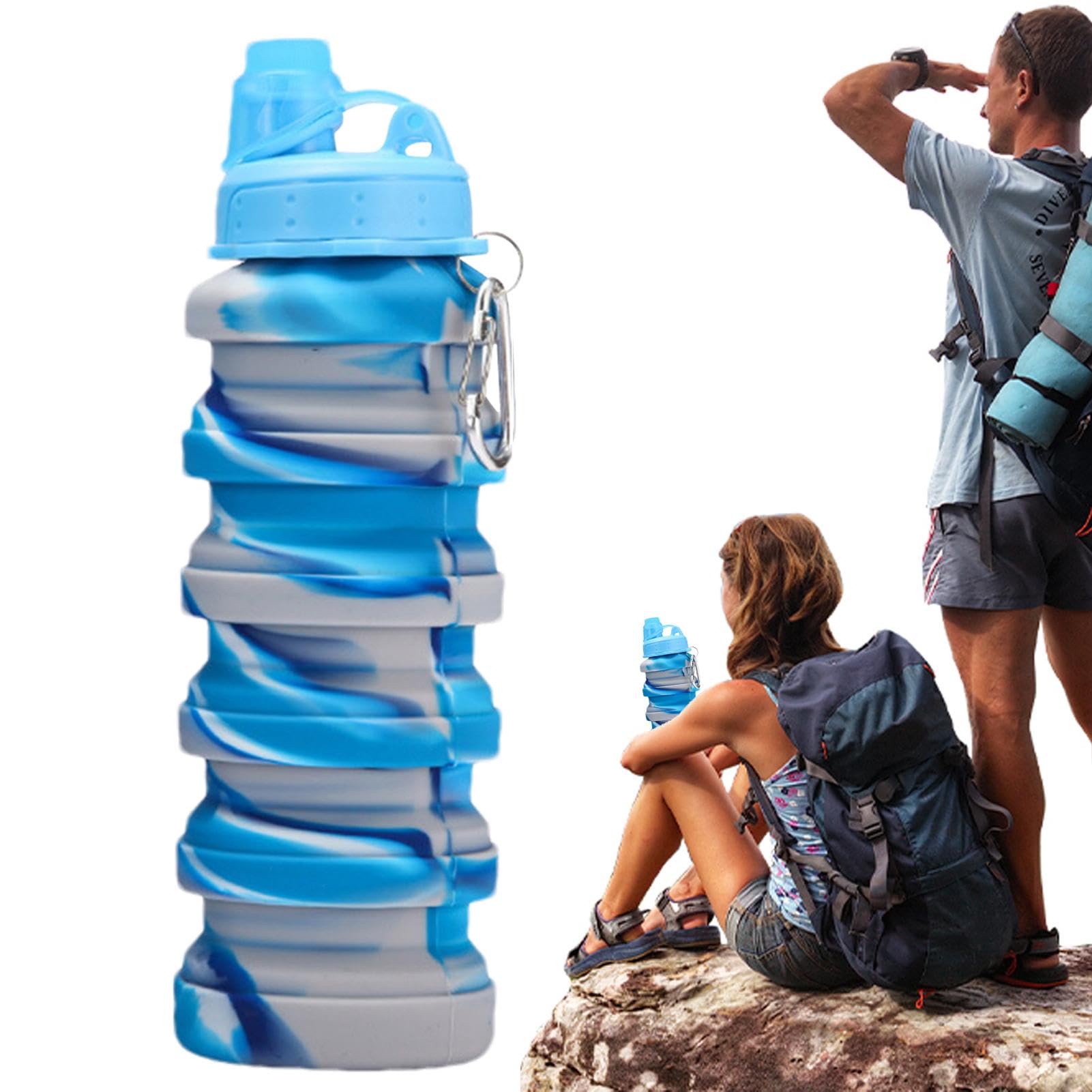Gobelet de sport pliable en silicone - Bouteille flexible réutilisable de 700 ml avec mousqueton for activités de plein air et sports,Gobelet pliable(Powder)