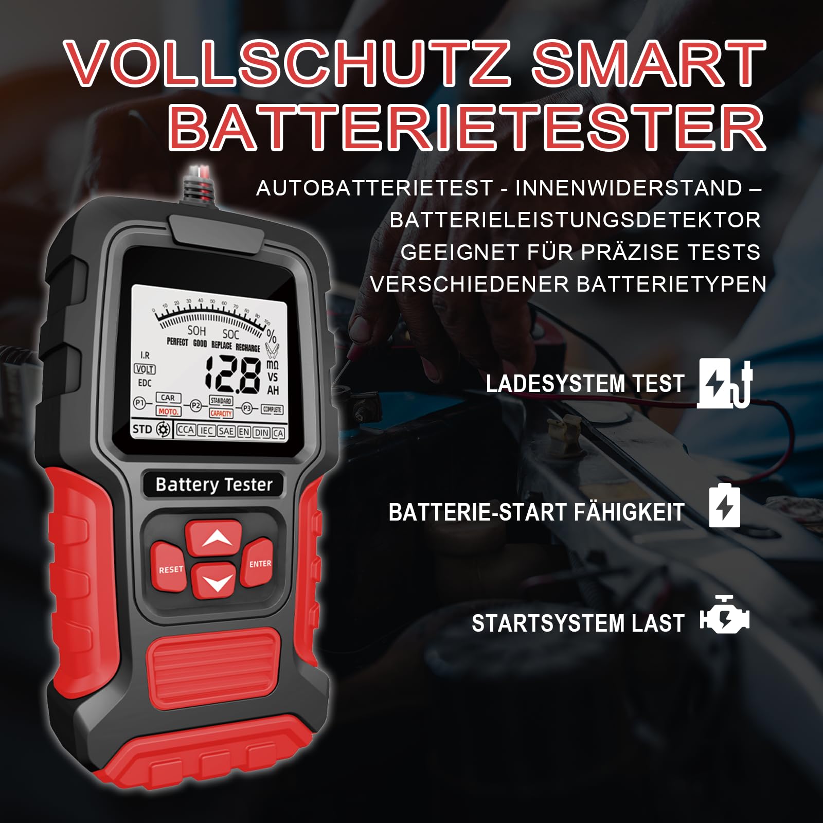 Tester akumulatora samochodowego 100-2000 CCA 12 V/24 V, tester akumulatora samochodowego 3 Ah – 200 Ah, system ładowania samochodu, narzędzie skanujące do testowania baterii cyfrowych Analizator