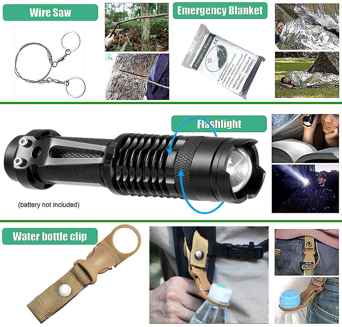 Kit de Supervivencia, 63 en 1 Multifuncional Equipo de Botiquín Primeros Auxilios, Regalos Ideales de Navidad y Cumpleaños para Hombres Supervivencia de Emergencia para Viajar Caminar Acampar