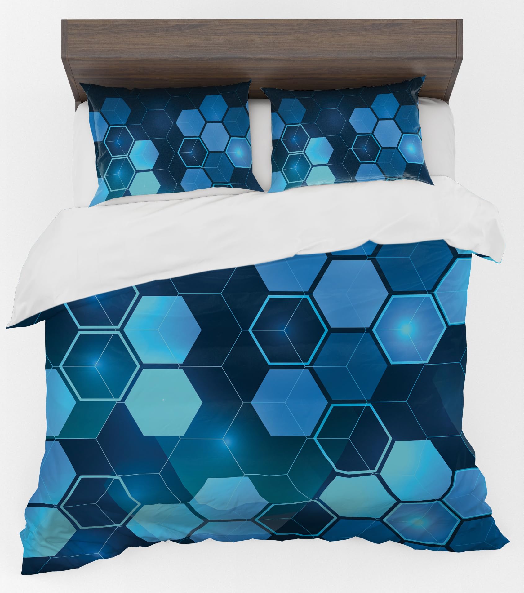 Adam Home 3D Floral Duvet Cover Set With Pillowcases Home Bedroom Décor Digital Printed Microfiber Double Bedding Set Made in UK|Blue Hexagon