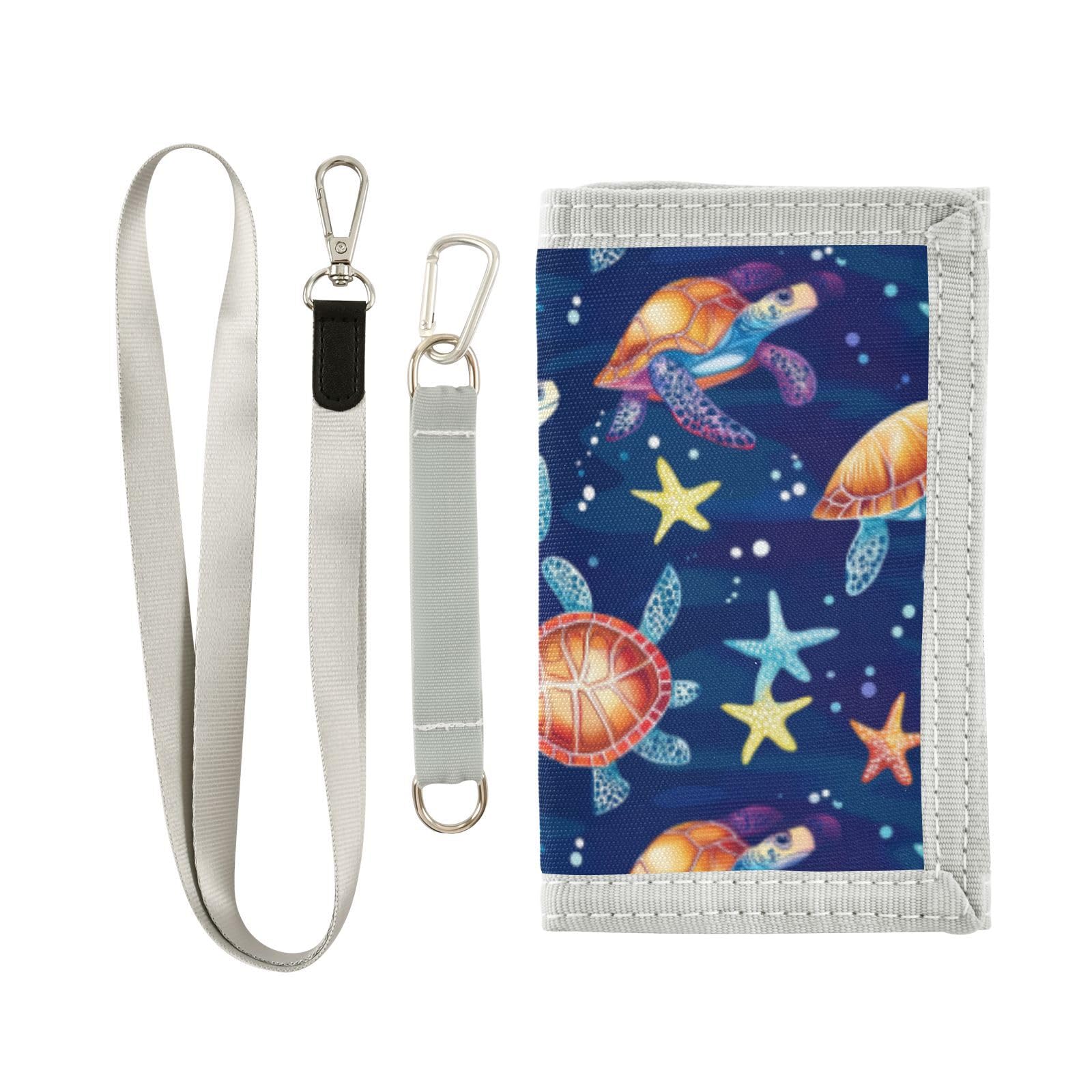 Wusikd Colorful Turtle Kids Wallet for Boys Girls Starfish Stars Toddler Trifold Wallet Novelty Wallet for Teens Women Men