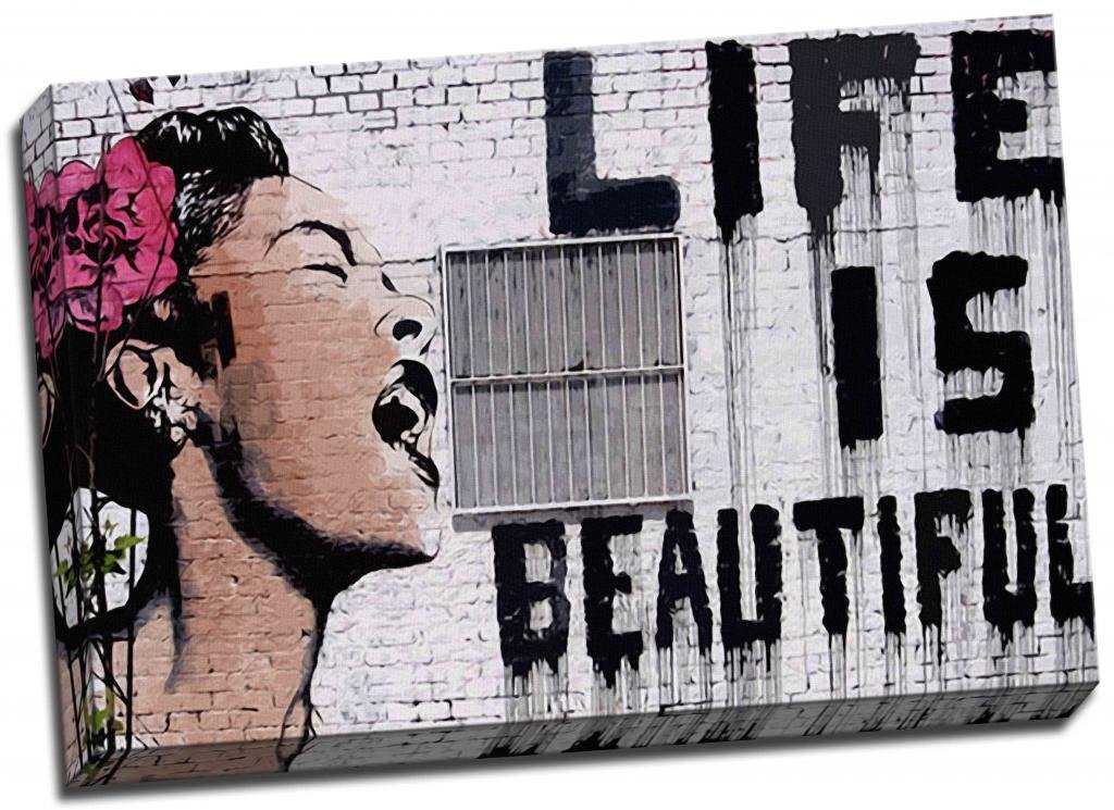 Panther Print Large Banksy Graffiti Life Is Beautiful Canvas Print Poster 30X20 Inches A1