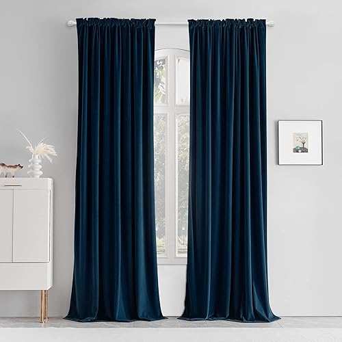 Cortina de terciopelo azul marino para sala de estar, con bolsillo para barra, cortina para ventana, panel térmico para dormitorio, 2 paneles de 52