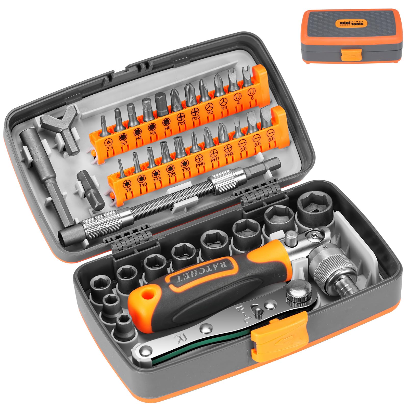Juego de Herramientas 38 pcs, Juego de Llaves de Vaso Llave Carraca 1/4", Puntas de Destornillador Profesionales, Kit de Herramientas Mecánicas, Caja Herramientas, para reparación coches