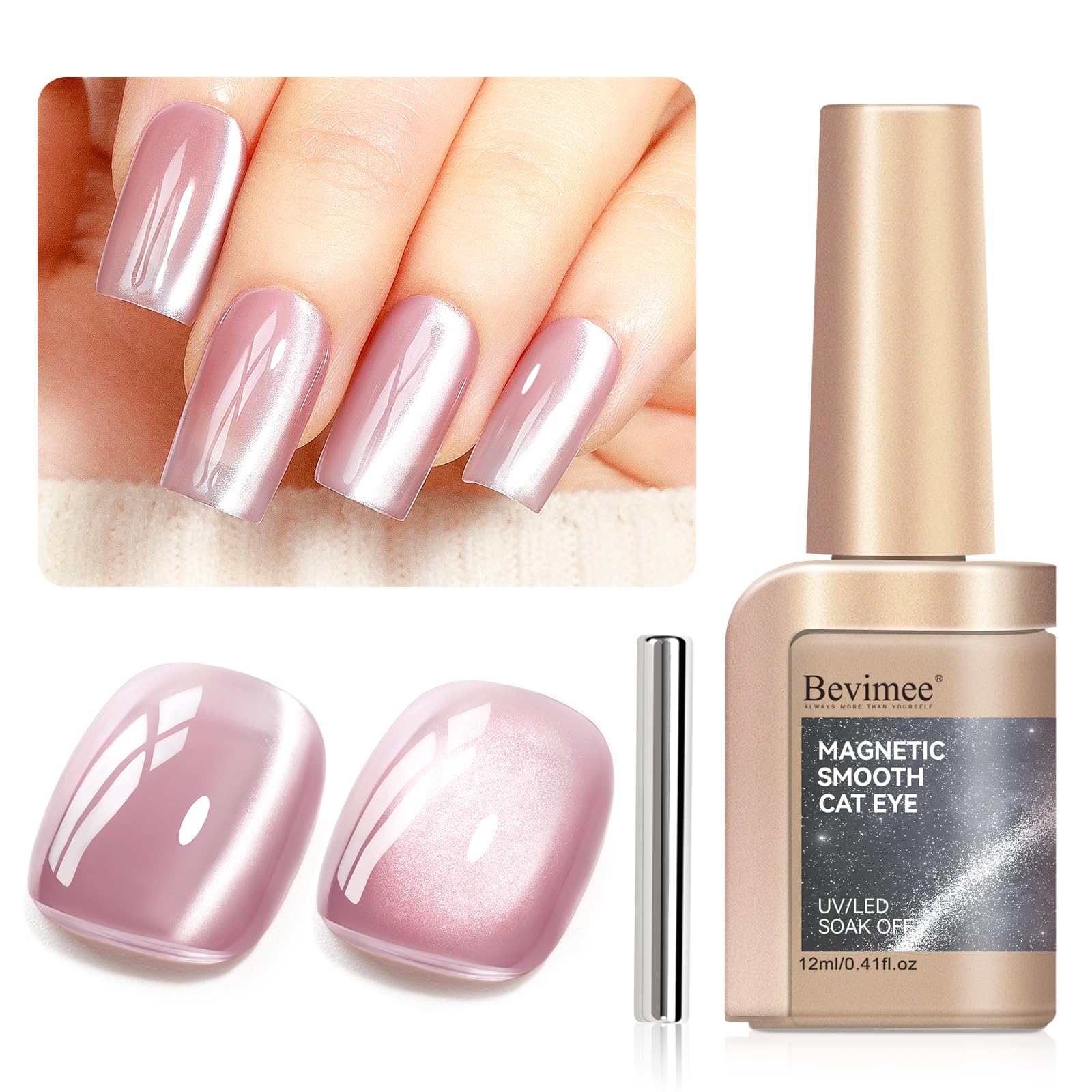 Bevimee Cat Eye Gel Polish with Magnet, Magnetic Gel Nail Polish Glass Jelly Transparent Color UV Cateye Nail Polish for Nail Art DIY and Salon