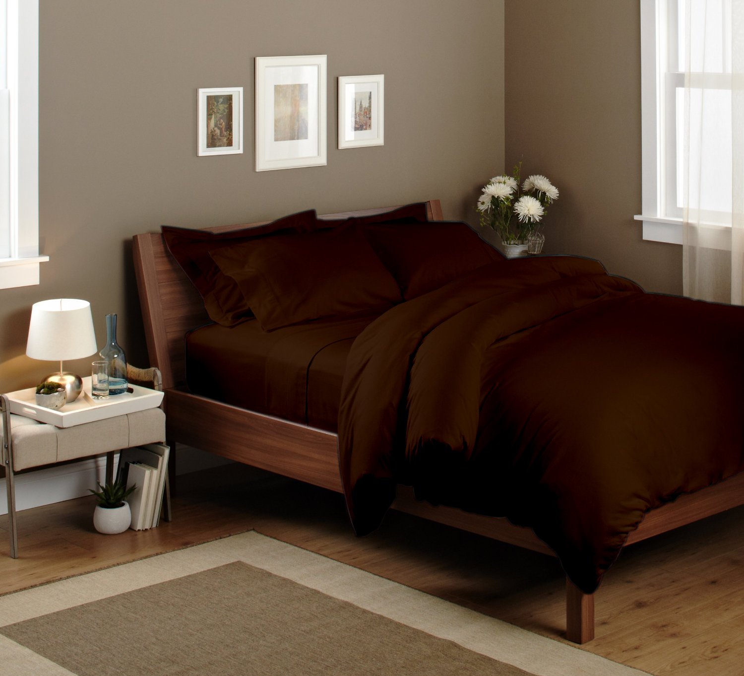 American Classic Bedding's Genuine Premium Egyptian Cotton 600 Thread count 7-Piece Sheet Set With Duvet Set Solid Color Full XL Brown ACBsheetset1-064