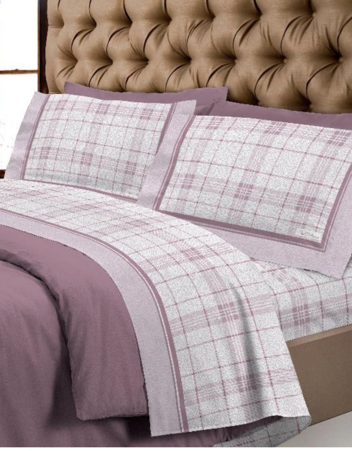 COMPLETO LENZUOLO FLANELLA TORINO QUADRI ROSA SUPER EUROPA MADE IN ITALY (Singolo)