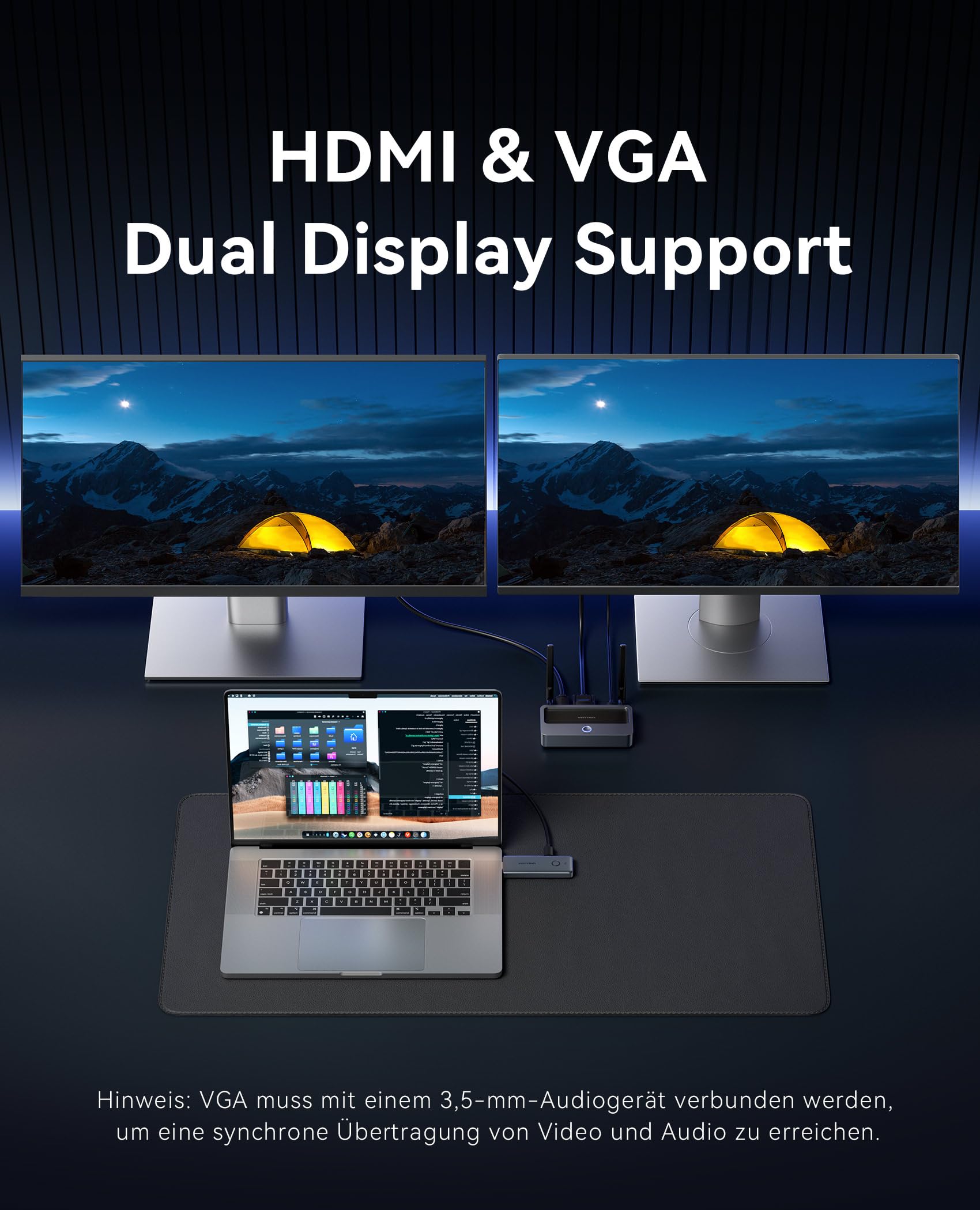 VENTION Kabelloser HDMI Sender 165 Fuß / 50 Meter, 1080P@60Hz Plug & Play, 5G Wireless HDMI-Extender-Kit zum Streamen von Video und Audio auf Monitor – kompatibel mit Laptop/PC/TV-Box/Projektor