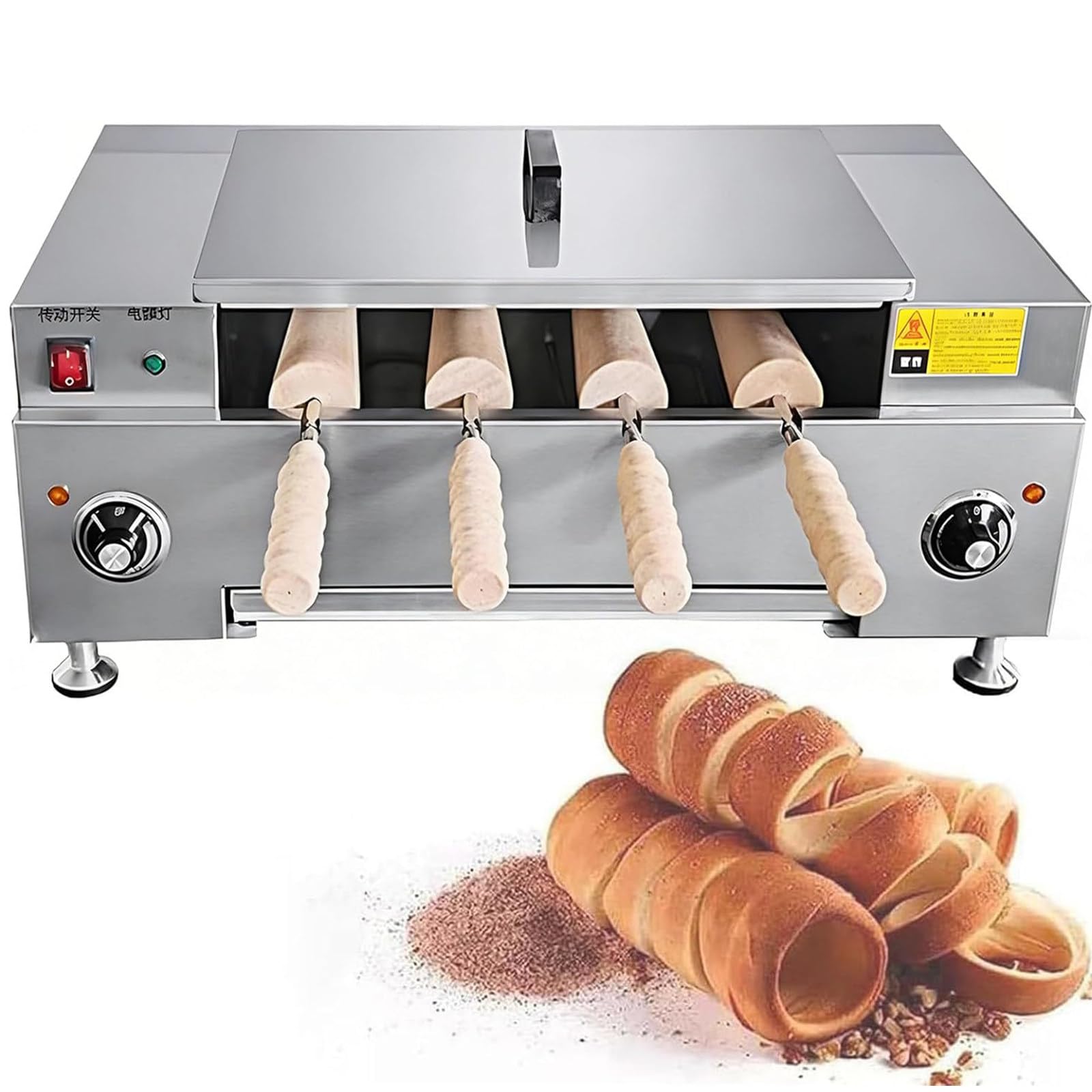 ZHJOPP Electric Ice Cream Cone & Chimney Cake Roll Maker, 3000W Toaster Oven for Toast, Waffles, and Bread Rolls Knob