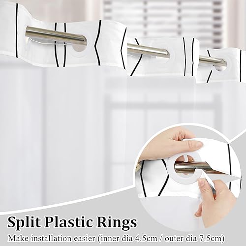 Miniatura 4 de Juego de cortina de ducha sin gancho con forro a presión, cortina de baño a rayas blancas y negras de doble capa, impermeable, tela lavable con