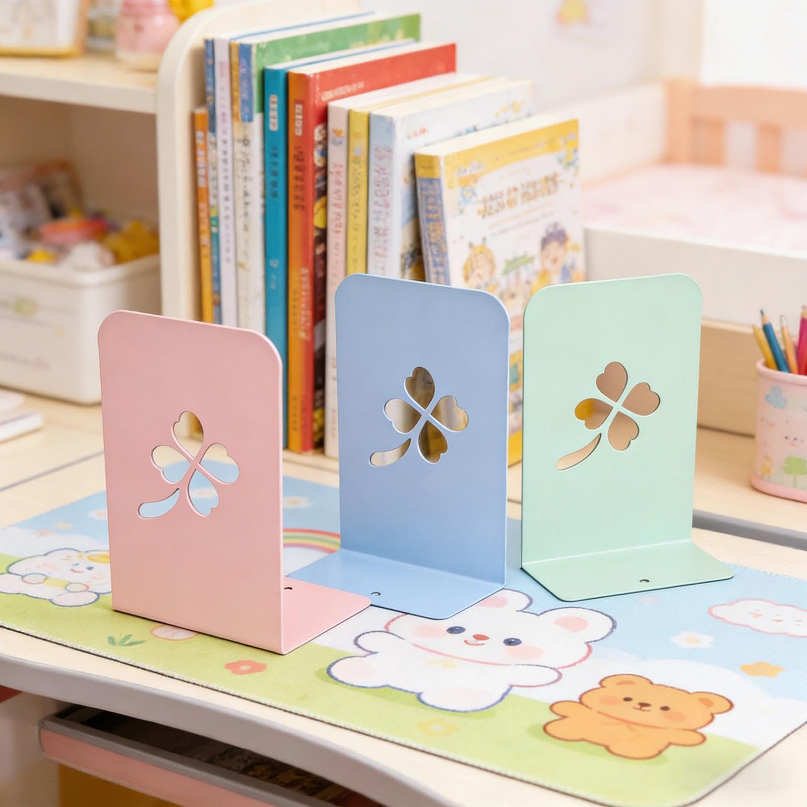 Fermalibri per Bambini in Metallo a Forma di Quadrifoglio Antiscivolo