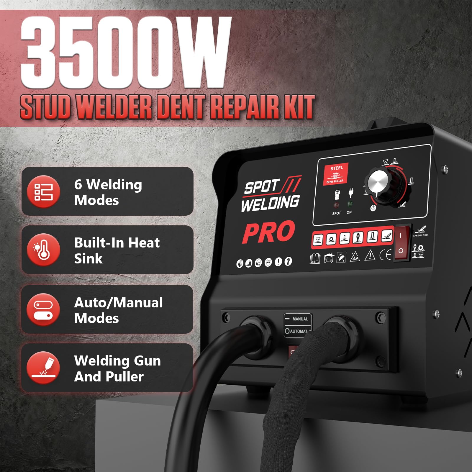 Machine à Bosses Tire-Clou de Carrosserie 3500W 220V 6 Modes Soudage Automatique Manuel Protection Surchauffe