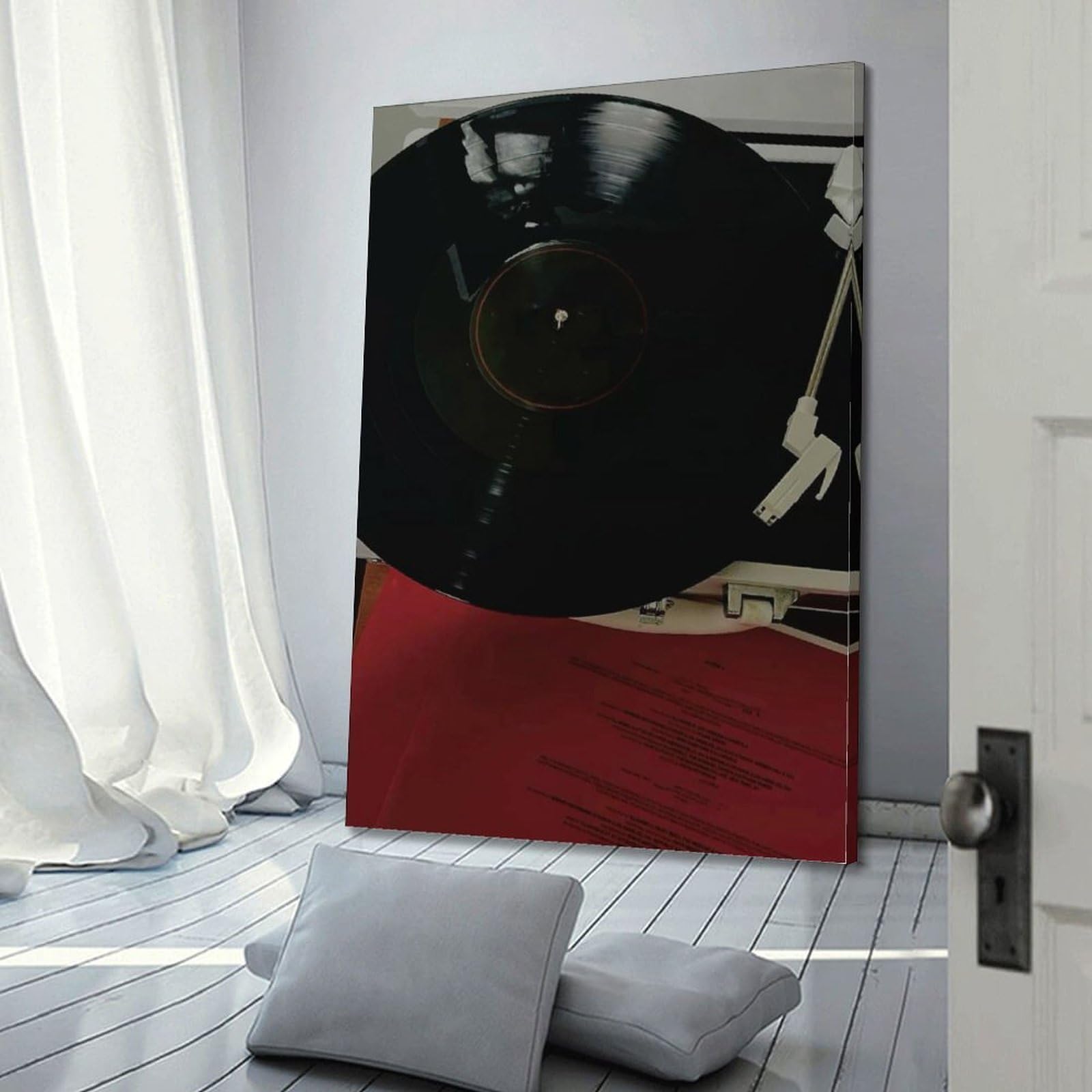 Gramofon z czarną płytą winylową i czerwonym rękawem sztuka ścienna, prosta muzyka retro dekoracja do domu i salonu plakat dekoracyjny obraz płótno plakaty ścienne i obraz artystyczny nadruk