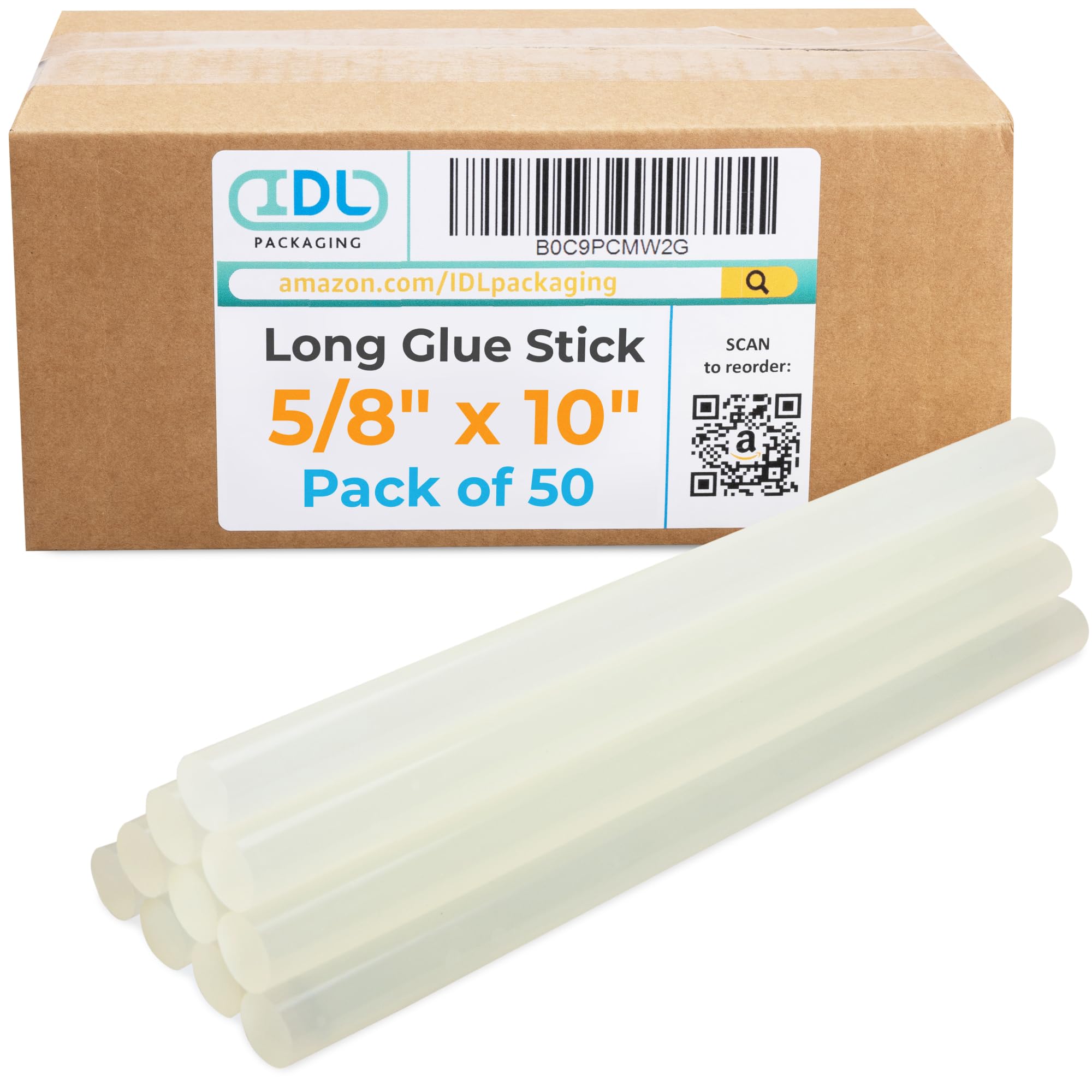 IDL Packaging Bastoncini di colla a caldo per pistole per colla, trasparenti (confezione da 50), per tutte le superfici, per legno, metallo, plastica, vetro, piastrelle, cartone, muratura, 1,5 x 25,4