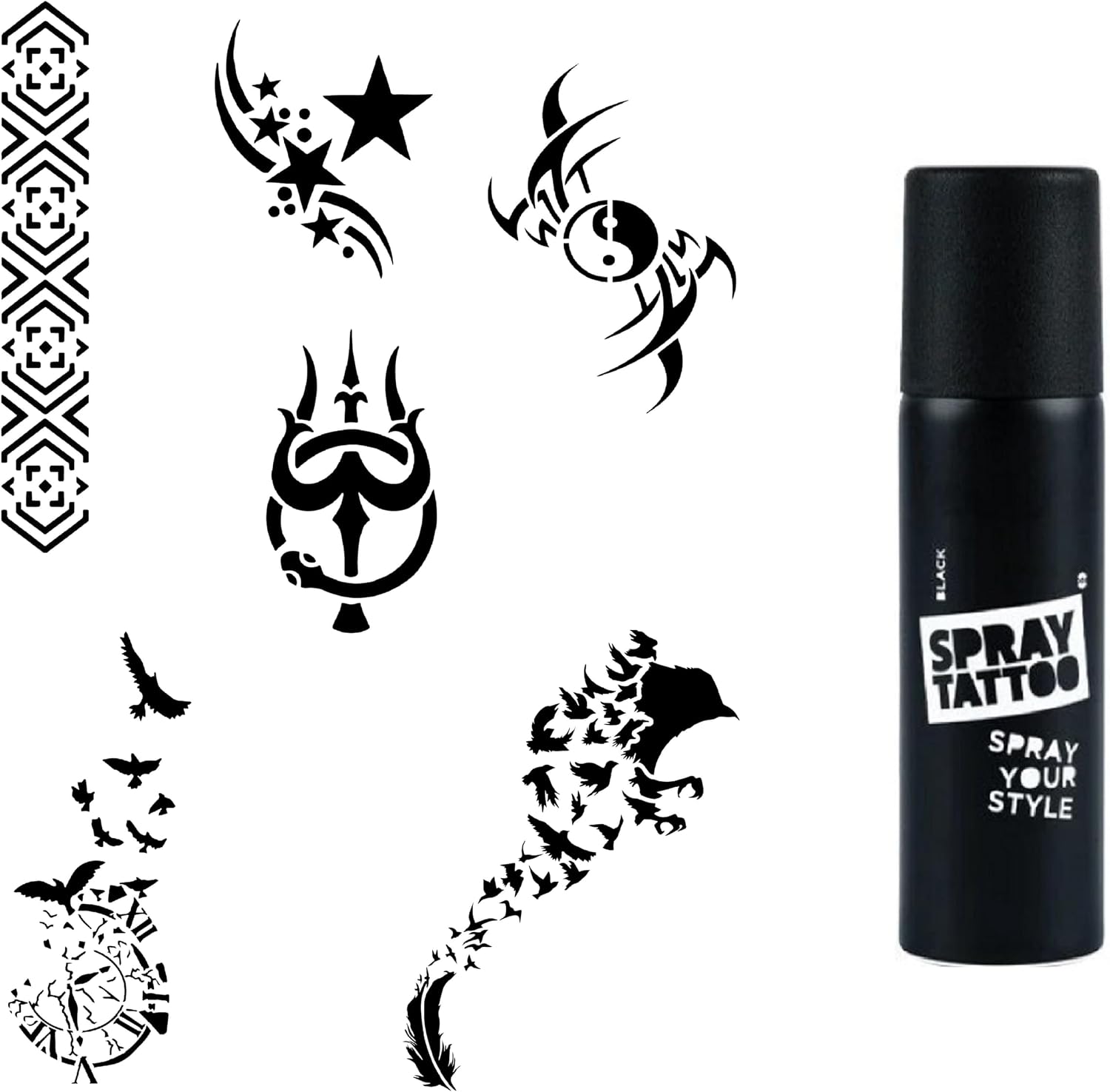 Kuş ve Kol Spray Tattoo Geçici Dövme Seti Dark Siyah Sprey