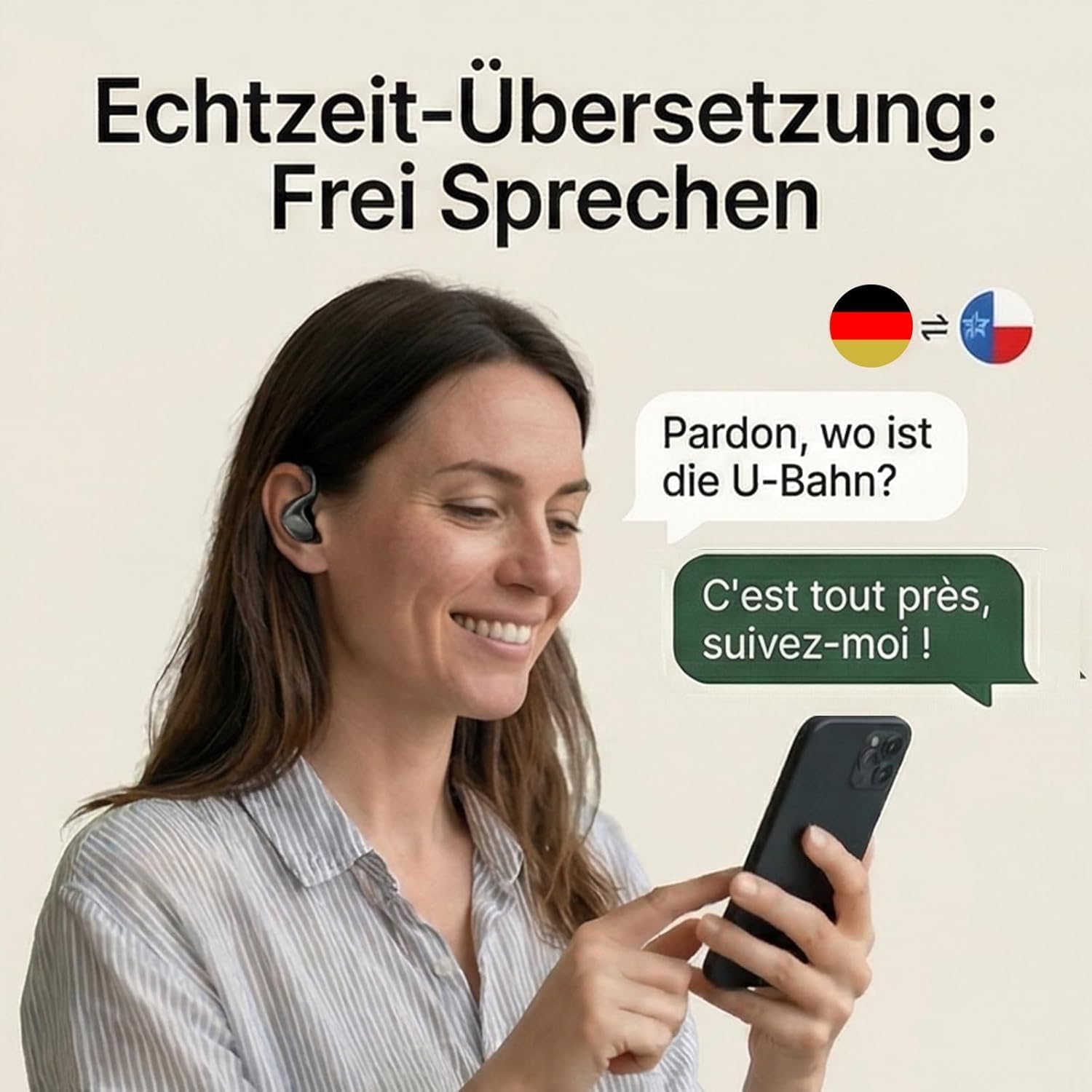 Sonabuds Übersetzungskopfhörer Echtzeitübersetzung 144 Sprachen HD Sound Ladeetui Schwarz