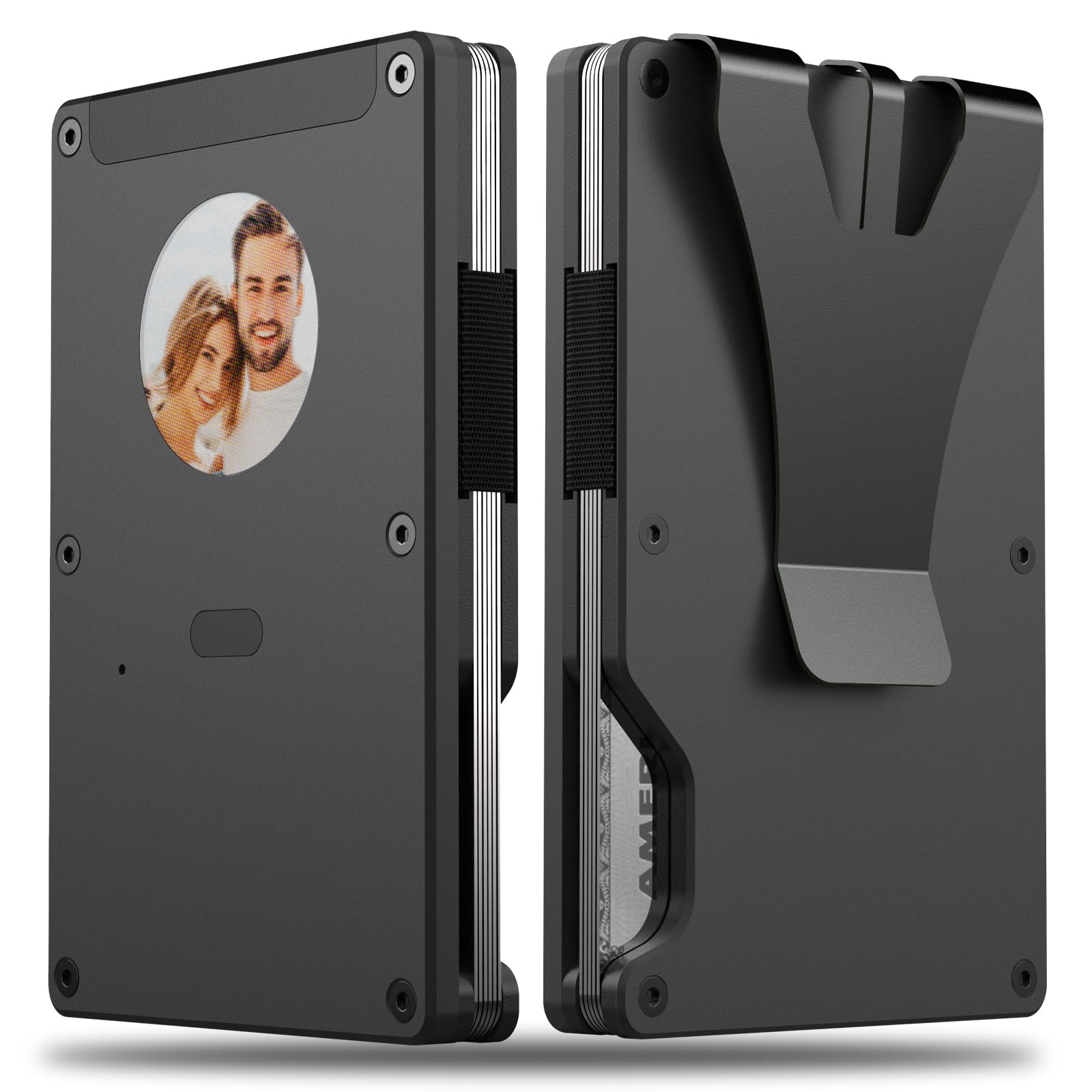 Smart Metal Wallet with Custom 4-Color E-Ink Screen, Double-Tap to Show Contact Info, Built-in Find My Tracker (iOS Only), RFID-Blocking Metal Design,