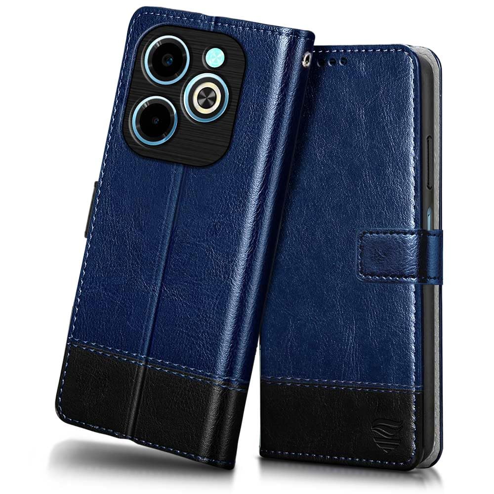 FLIPPED Vegan Leather Flip Case Back Cover for Infinix Hot 40i (Flexible, Shock Proof | Hand Stitched Leather Finish | Card Pockets Wallet & Stand | Blue with Black) (B0CWNZNNZL) Amazon Price History, Amazon Price Tracker