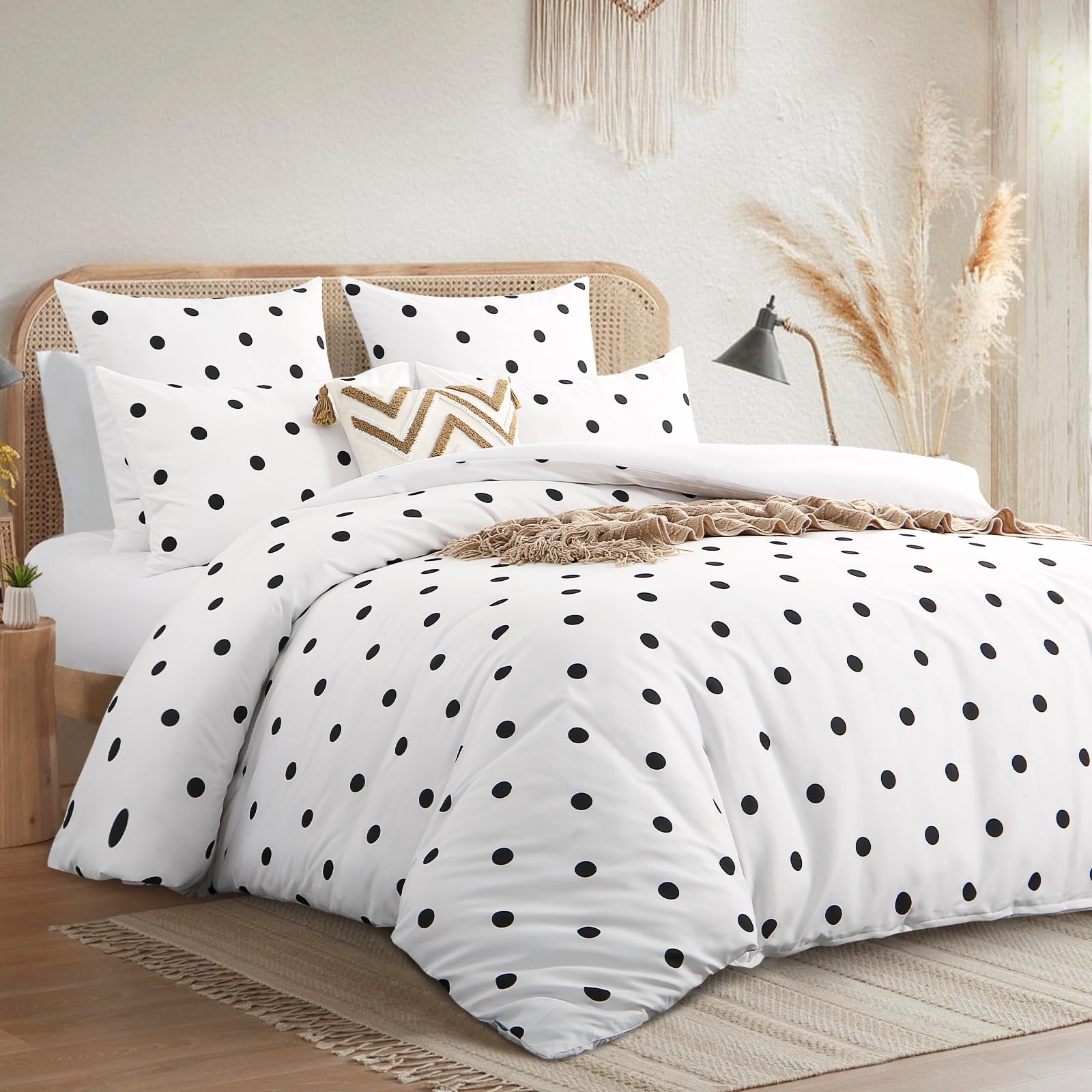 RUIKASI Polka Dot Bedding King Size, Black and White Bedding Set Duvet Cover Set - Image 2