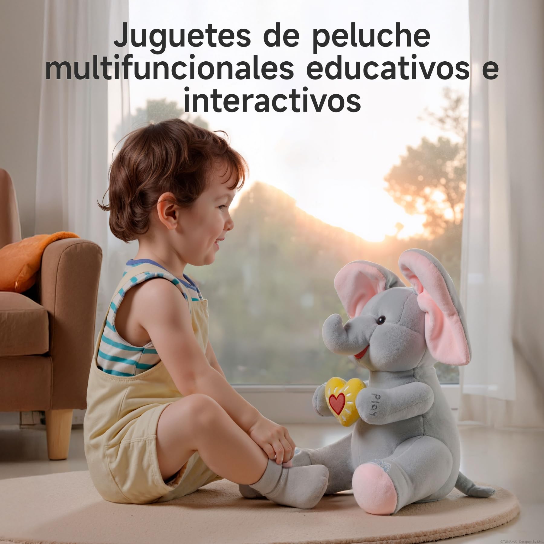 Elefante Juguete Interactivo, Peek a Boo, Cantante, Peluche Elefante Electrónico con Música, Regalo para Bebés, Niños, Niñas