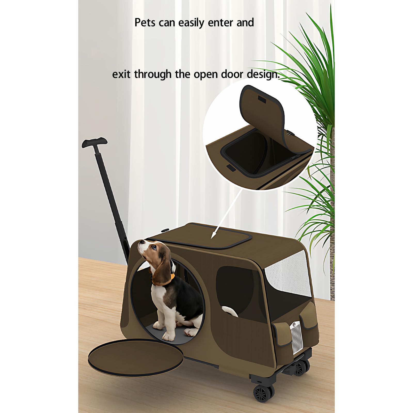 TransportíN Grande con Ruedas para Gatos, VentilacióN En 3 Lados, Adecuado para Dos Gatos PequeñOs O Un Perro Mediano A Grande Que Pese Menos De 30 Libras, Color Café.