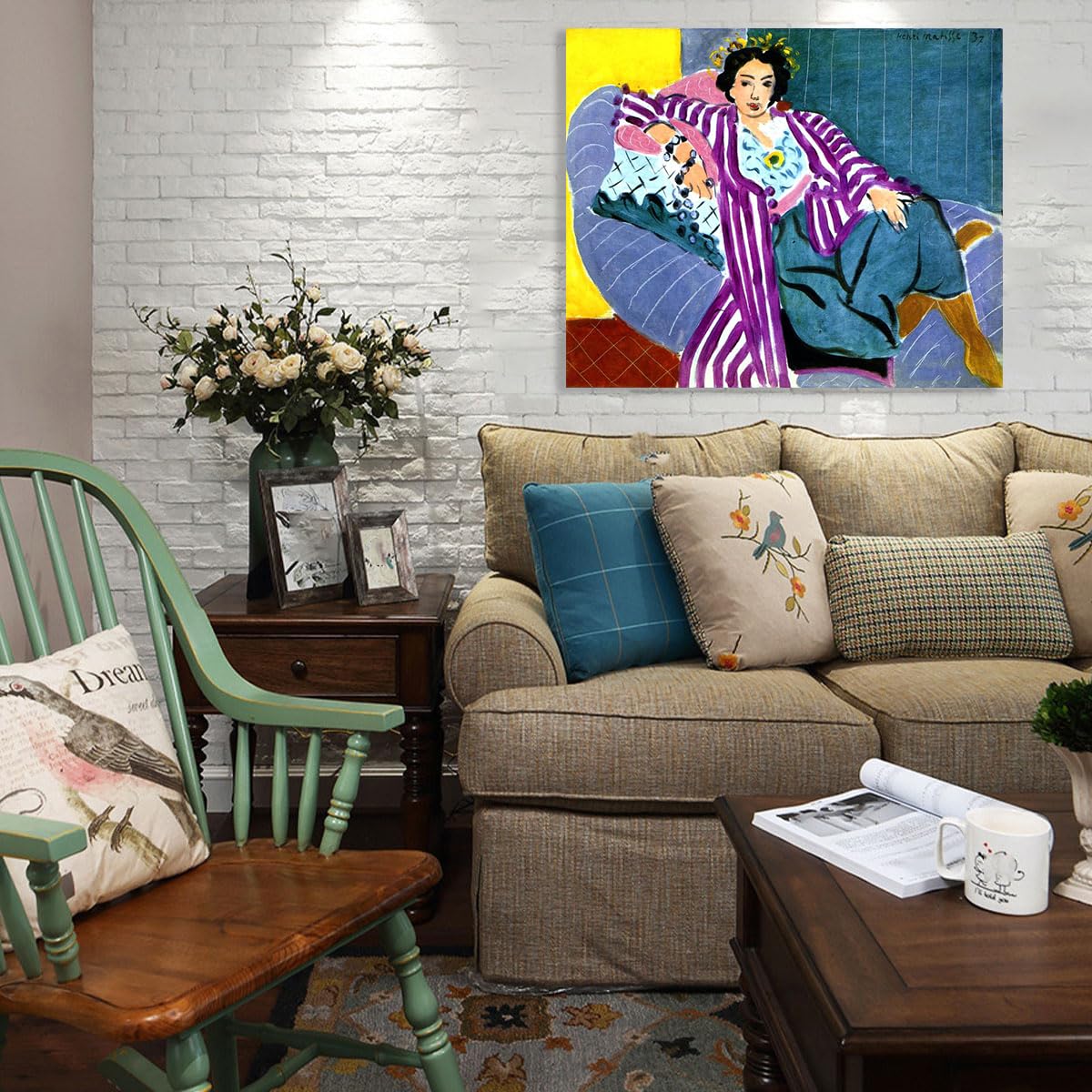MYCGGDGH Henri Matisse berühmter Gemälde Reproduktion Kleine Odaliske in lila Gewand Bilder auf Leinwand Henri Matisse Kunstdruck Schlafzimmer Wandkunst Wohnzimmer Wanddekoration 40x30cm Rahmen