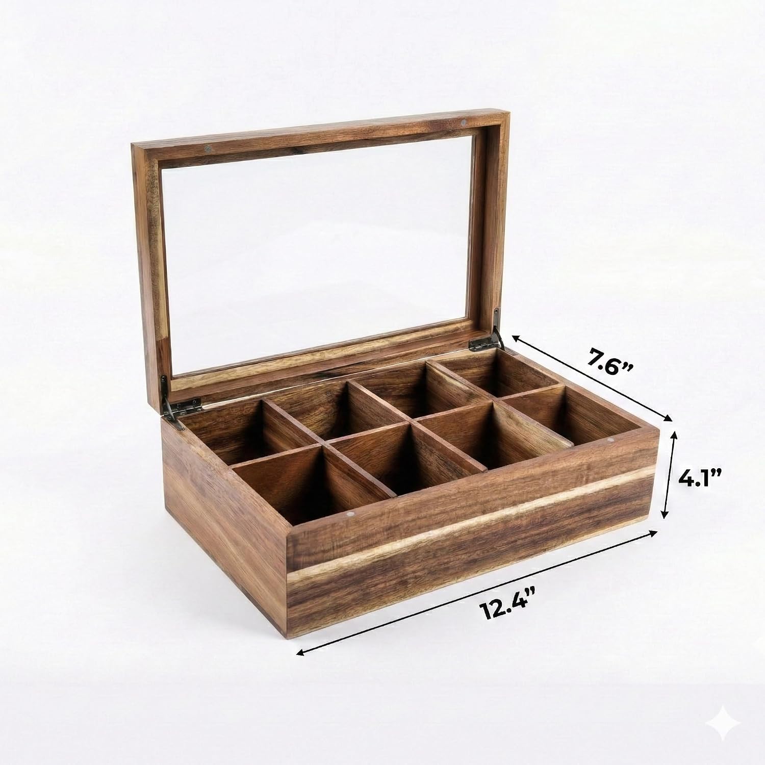 Acacia Wood and Bamboo Tea Bag Organizer - 4 & 8 Compartment Tea Box for Countertop - Tea Station & Coffee Bar Accessories - Fits Large & Craft Tea Bags (Wood, 8 Compartment) image 3