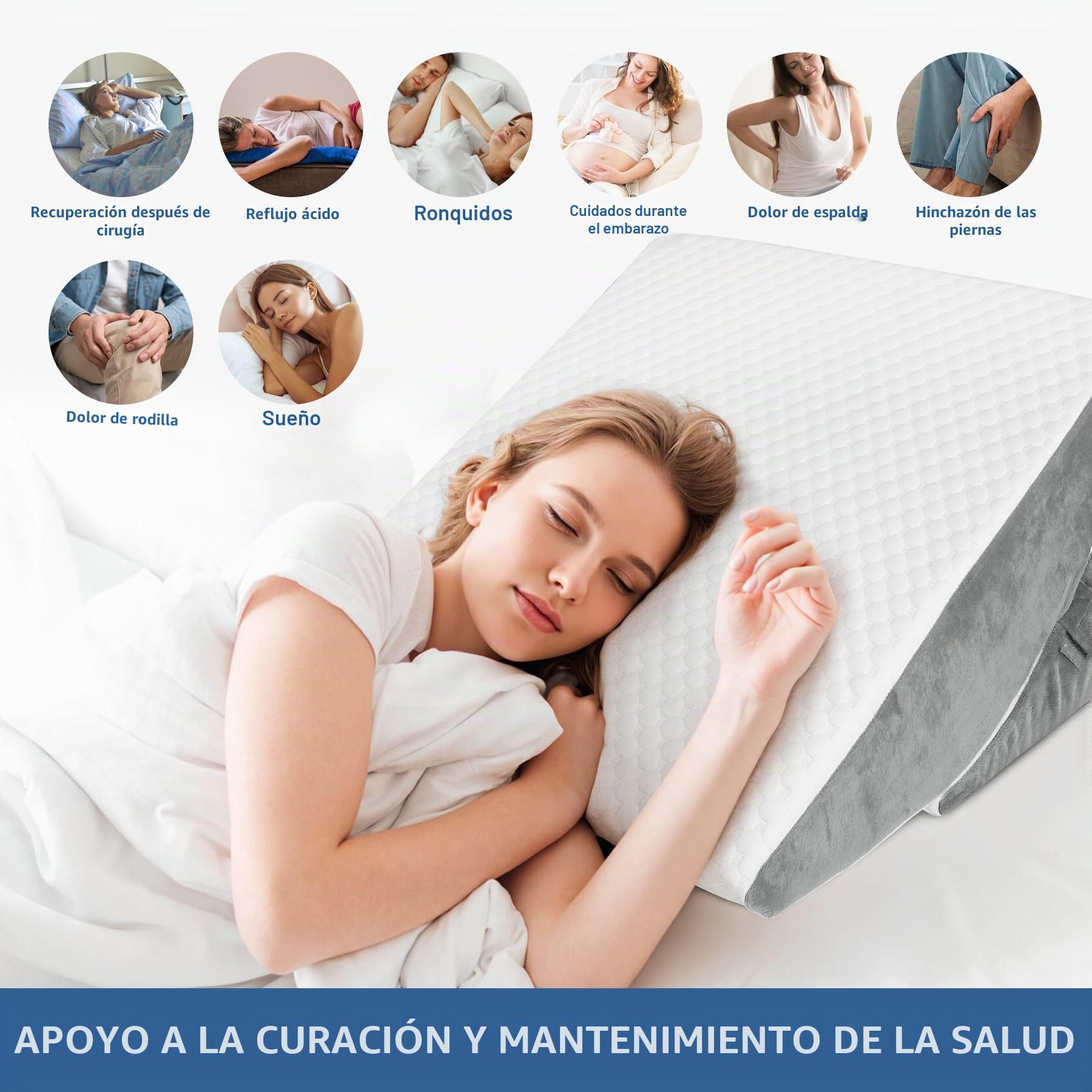 INFANZIA Cojín reclinado para cama, Cojines ortopédicos de esquina para cama - Apnea del sueño, reflujo gástrico, levantamiento de piernas| Cojín Triángulo de Espuma con Memoria